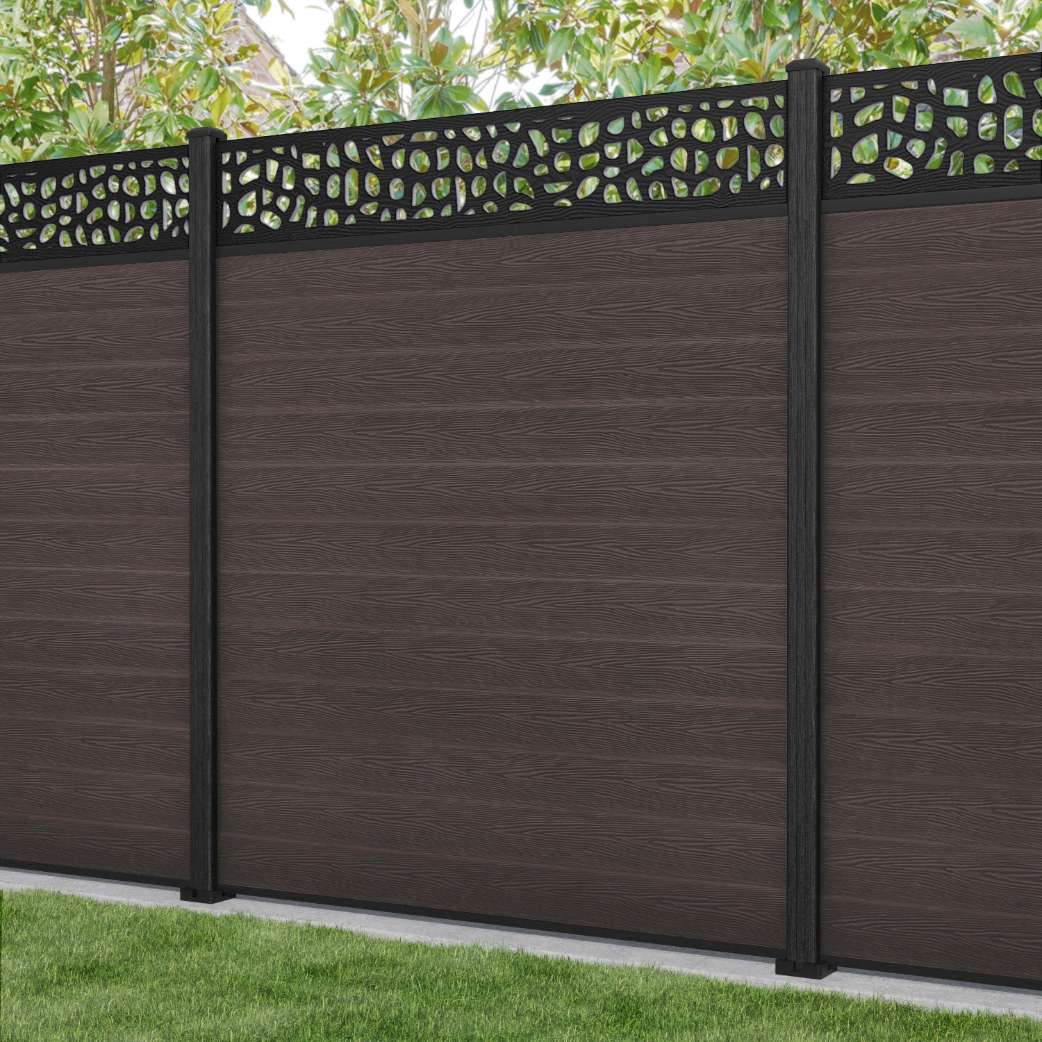 Classic Pebble Fence Panel - Mid Brown - with our composite posts