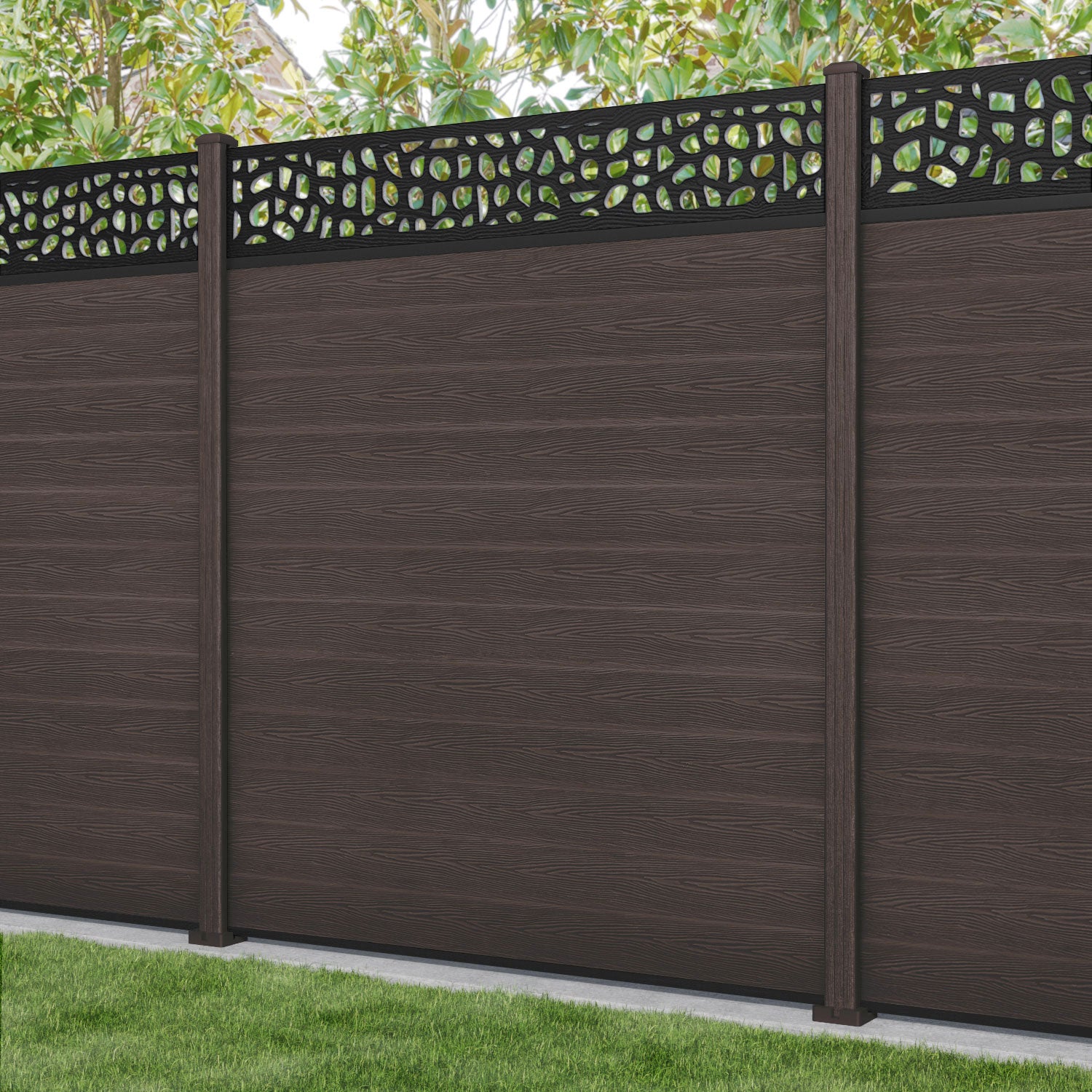 Classic Pebble Fence Panel - Mid Brown - with our composite posts