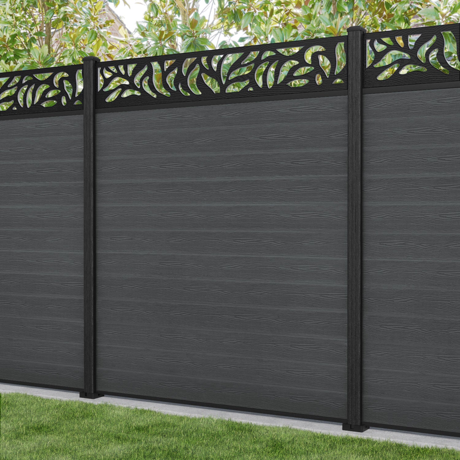Classic Plume Fence Panel - Dark Grey - with our composite posts