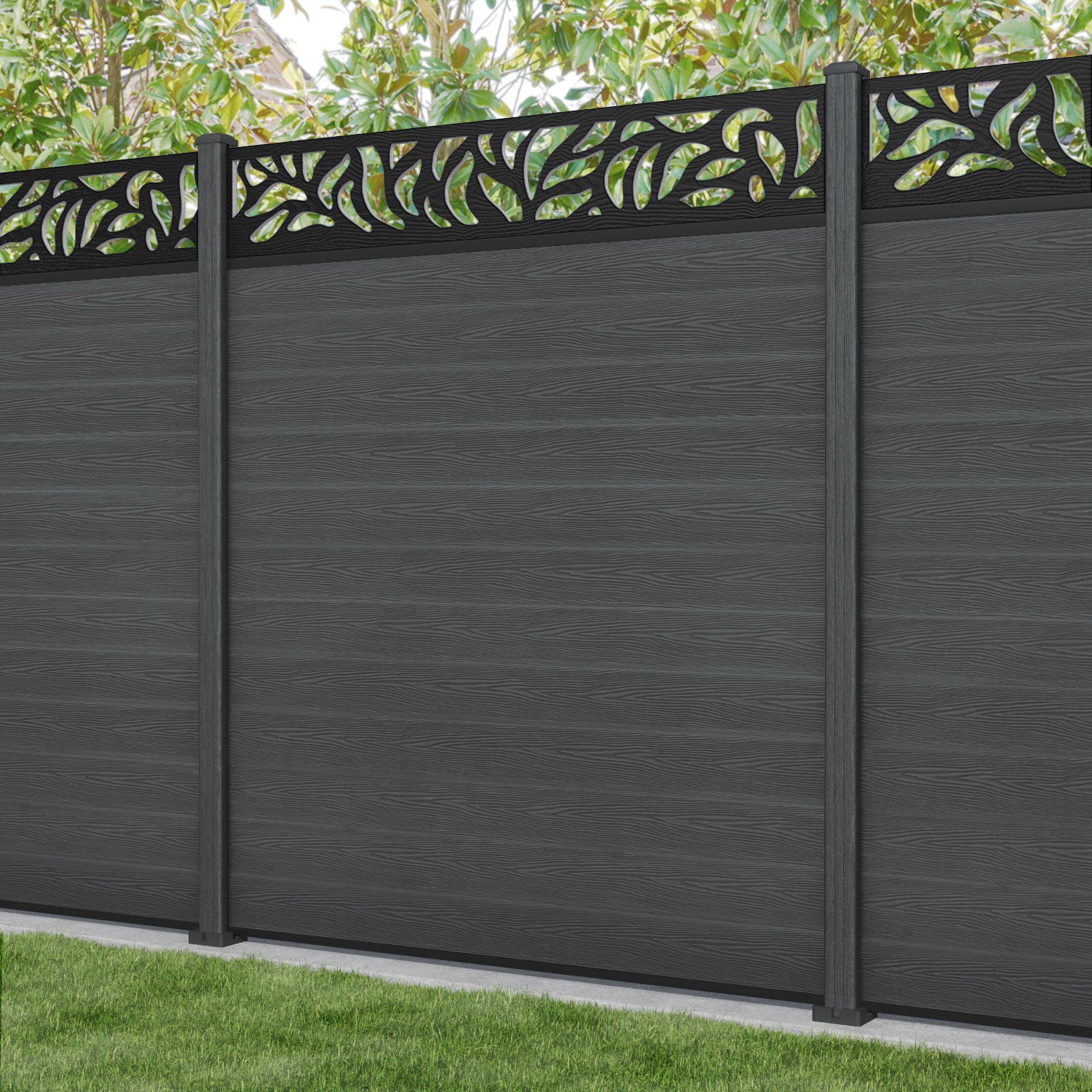 Classic Plume Fence Panel - Dark Grey - with our composite posts