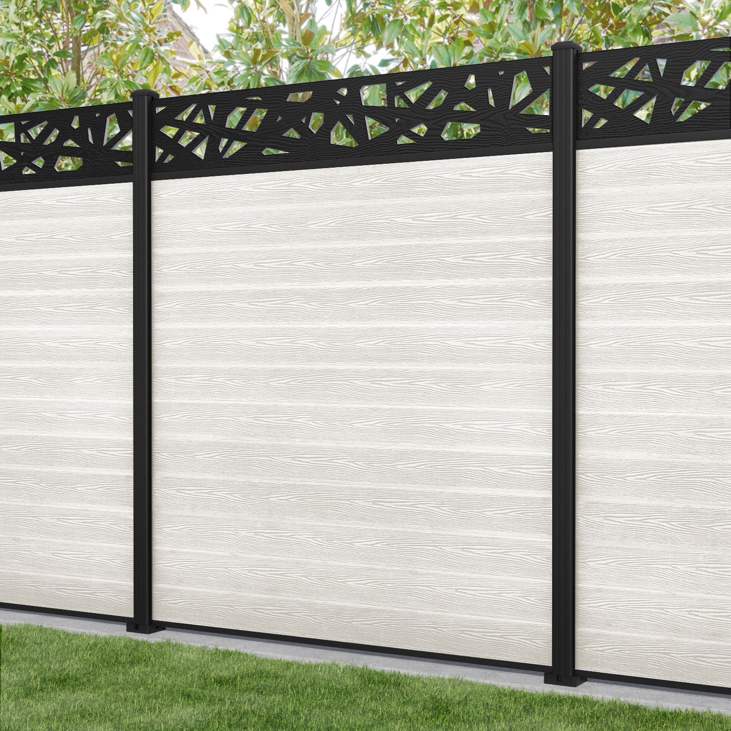 Classic Prism Fence Panel - Light Stone - with our aluminium posts