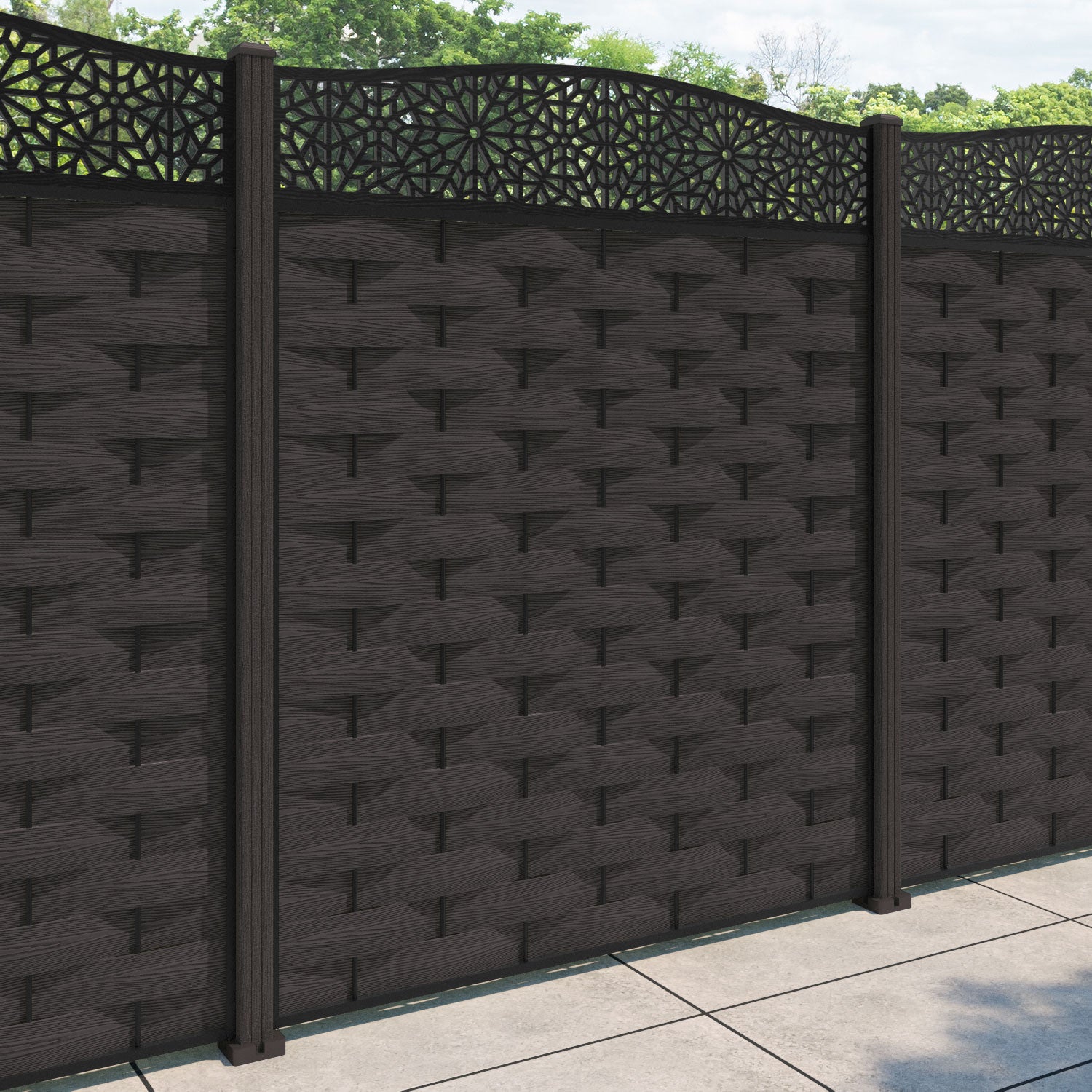 Ripple Alnara Curved Top Fence Panel - Dark Oak - with our composite posts