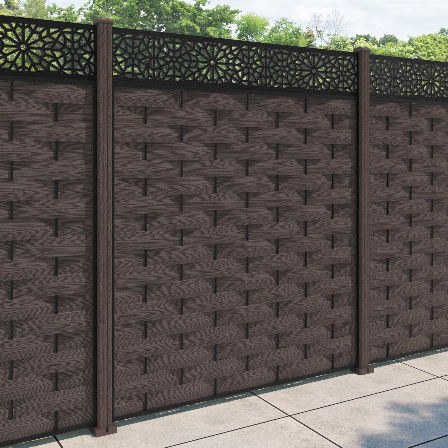 Ripple Alnara Fence Panel - Mid Brown - with our composite posts