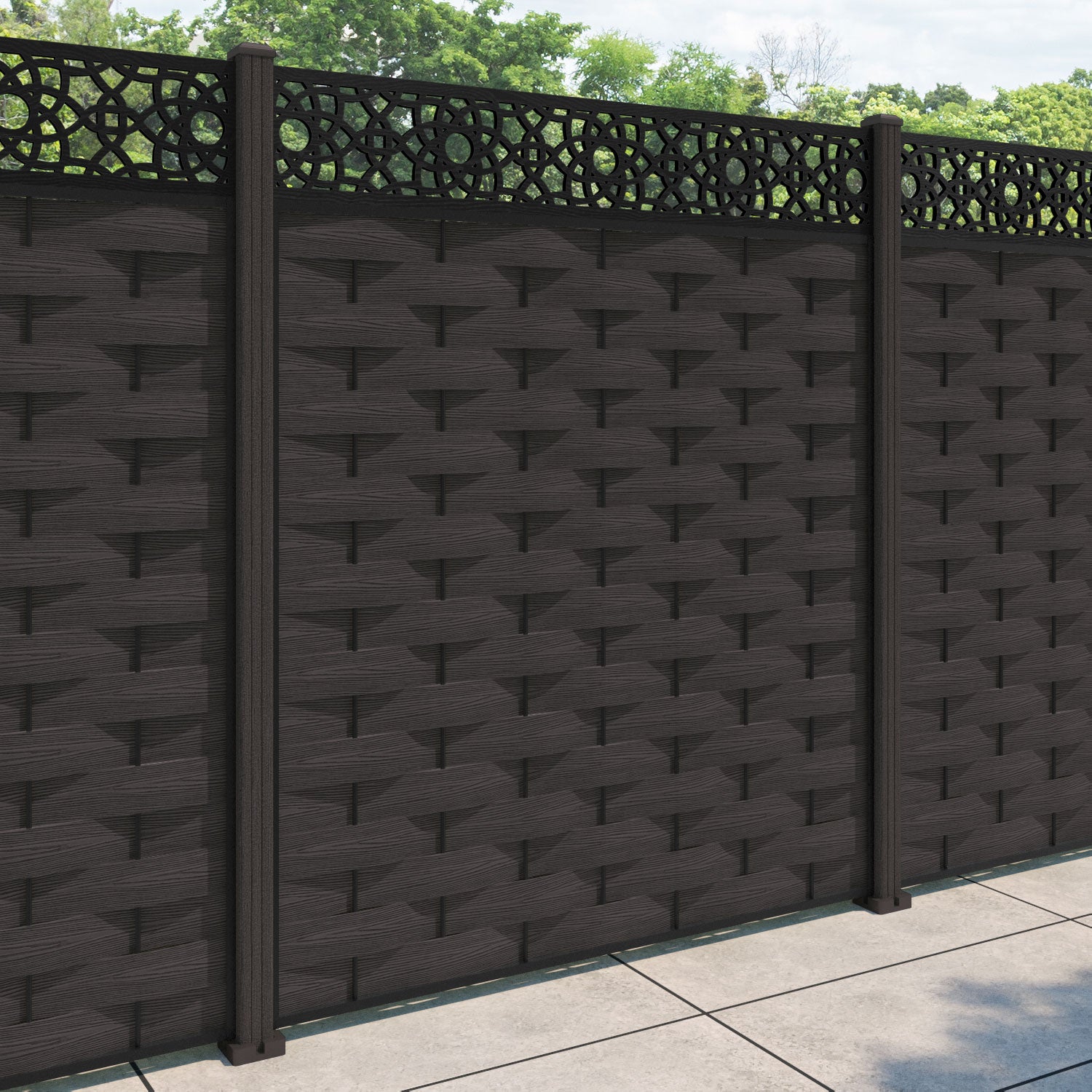 Ripple Ambar Fence Panel - Dark Oak - with our composite posts
