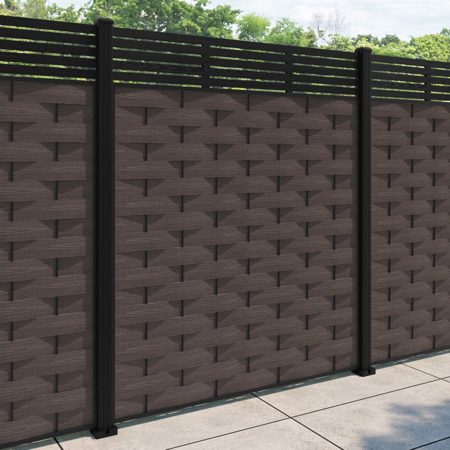 Ripple Aspen Fence Panel - Mid Brown - with our aluminium posts