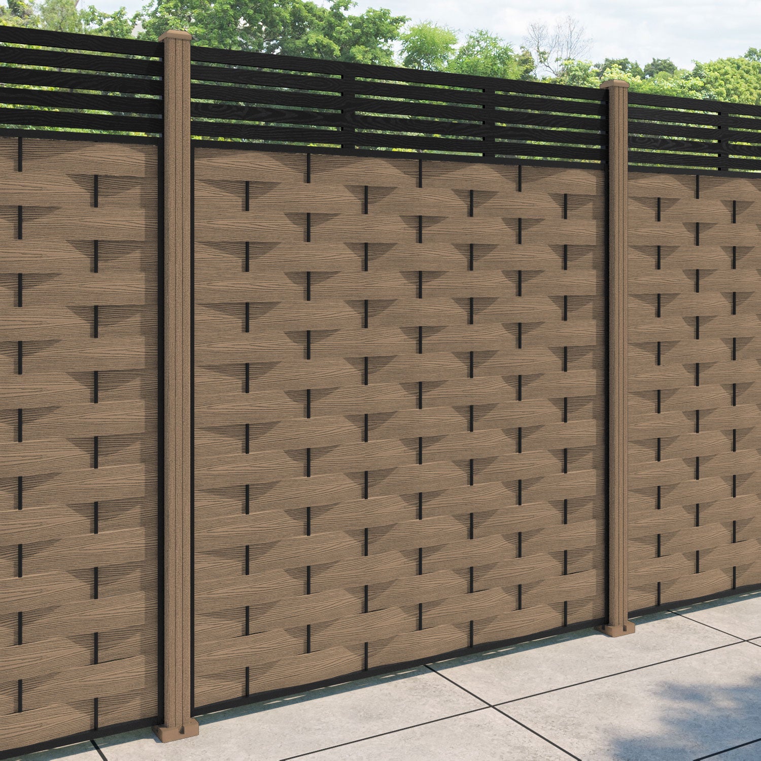 Ripple Aspen Fence Panel - Teak - with our composite posts