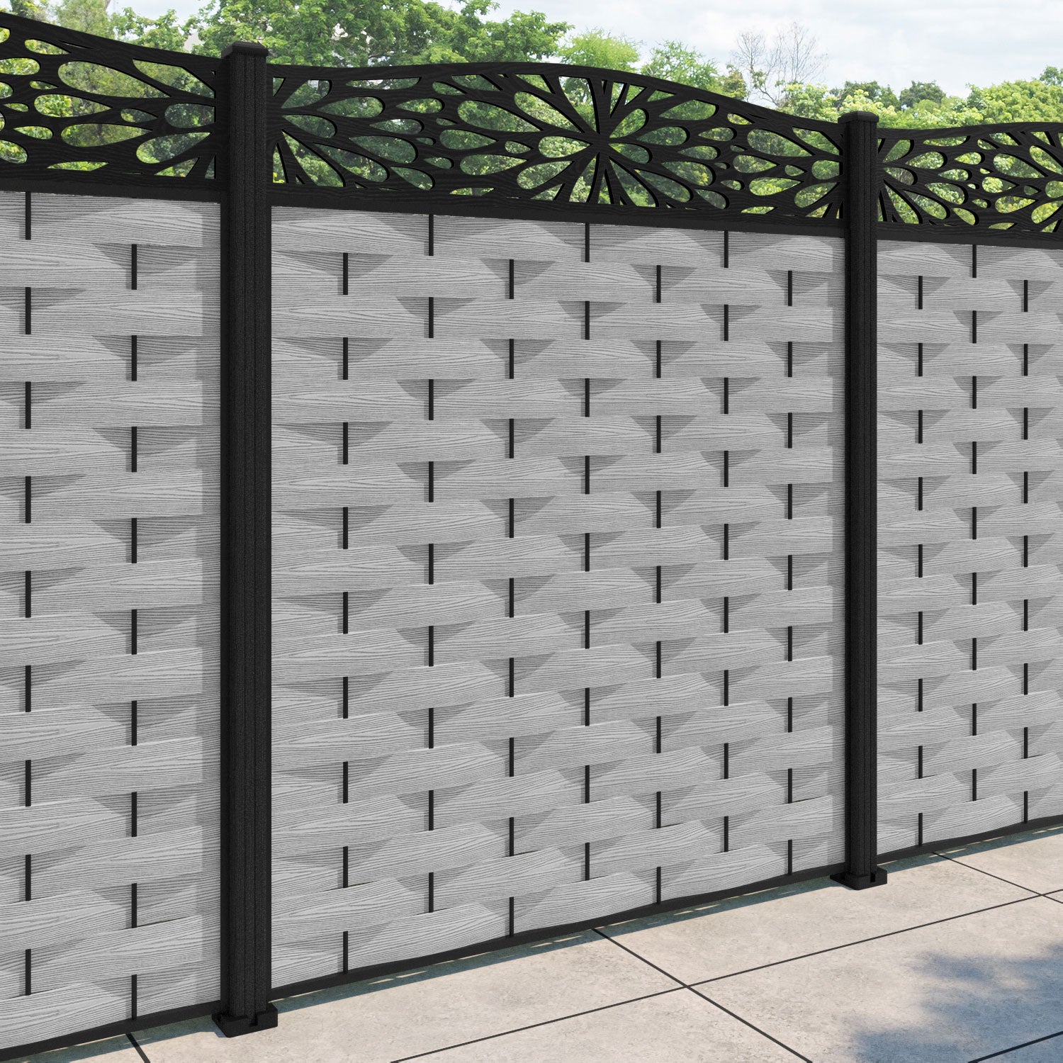 Ripple Blossom Curved Top Fence Panel - Light Grey - with our composite posts