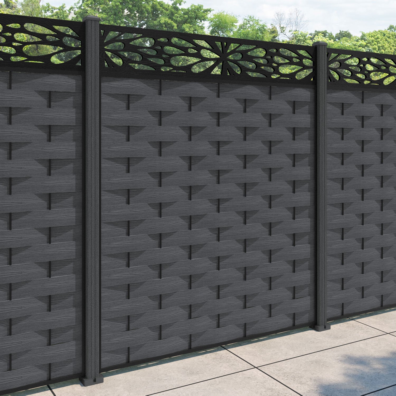 Ripple Blossom Fence Panel - Dark Grey - with our composite posts