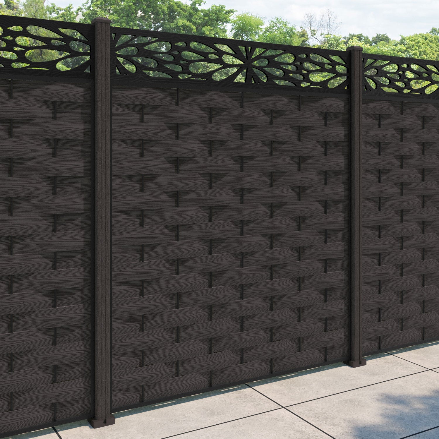 Ripple Blossom Fence Panel - Dark Oak - with our composite posts