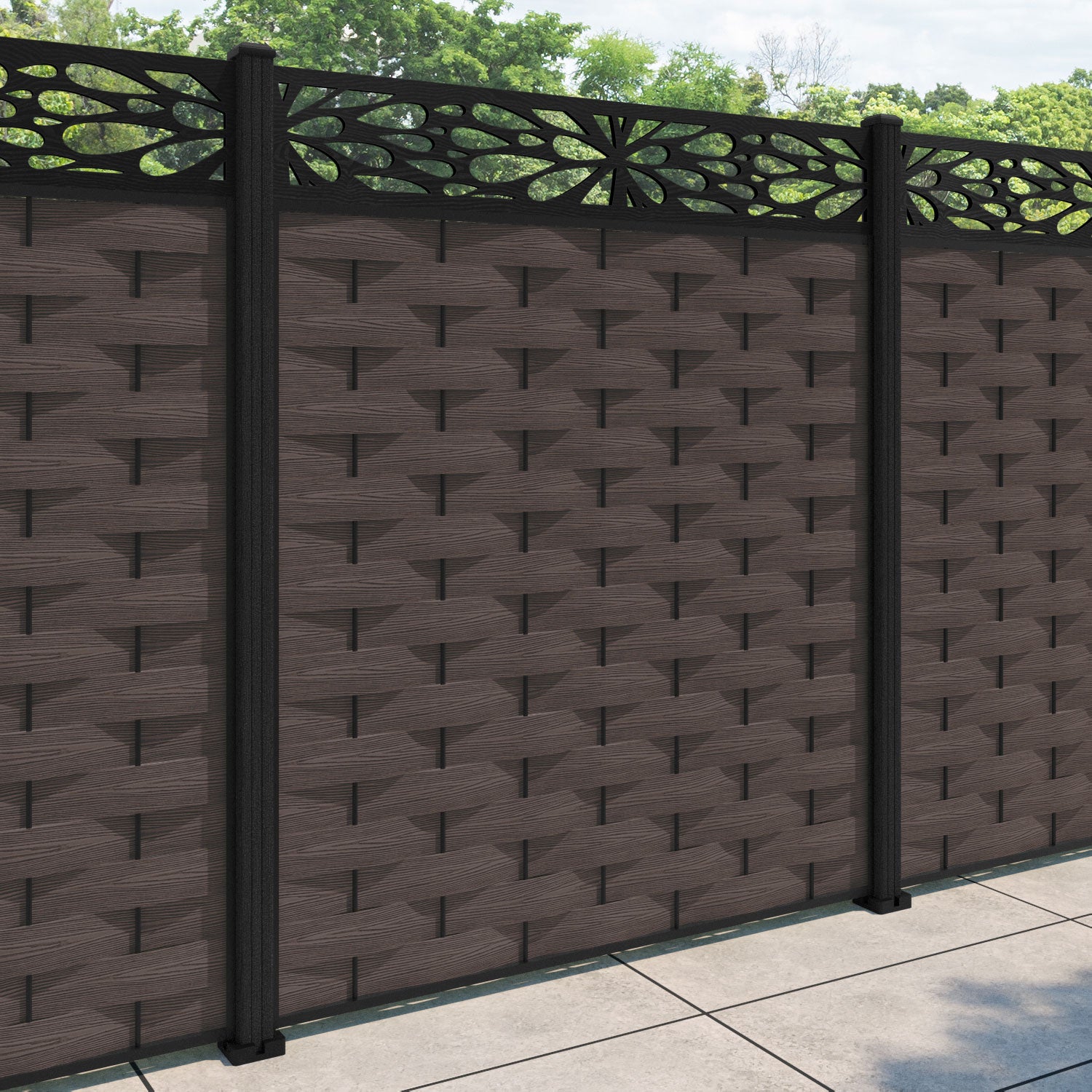 Ripple Blossom Fence Panel - Mid Brown - with our composite posts