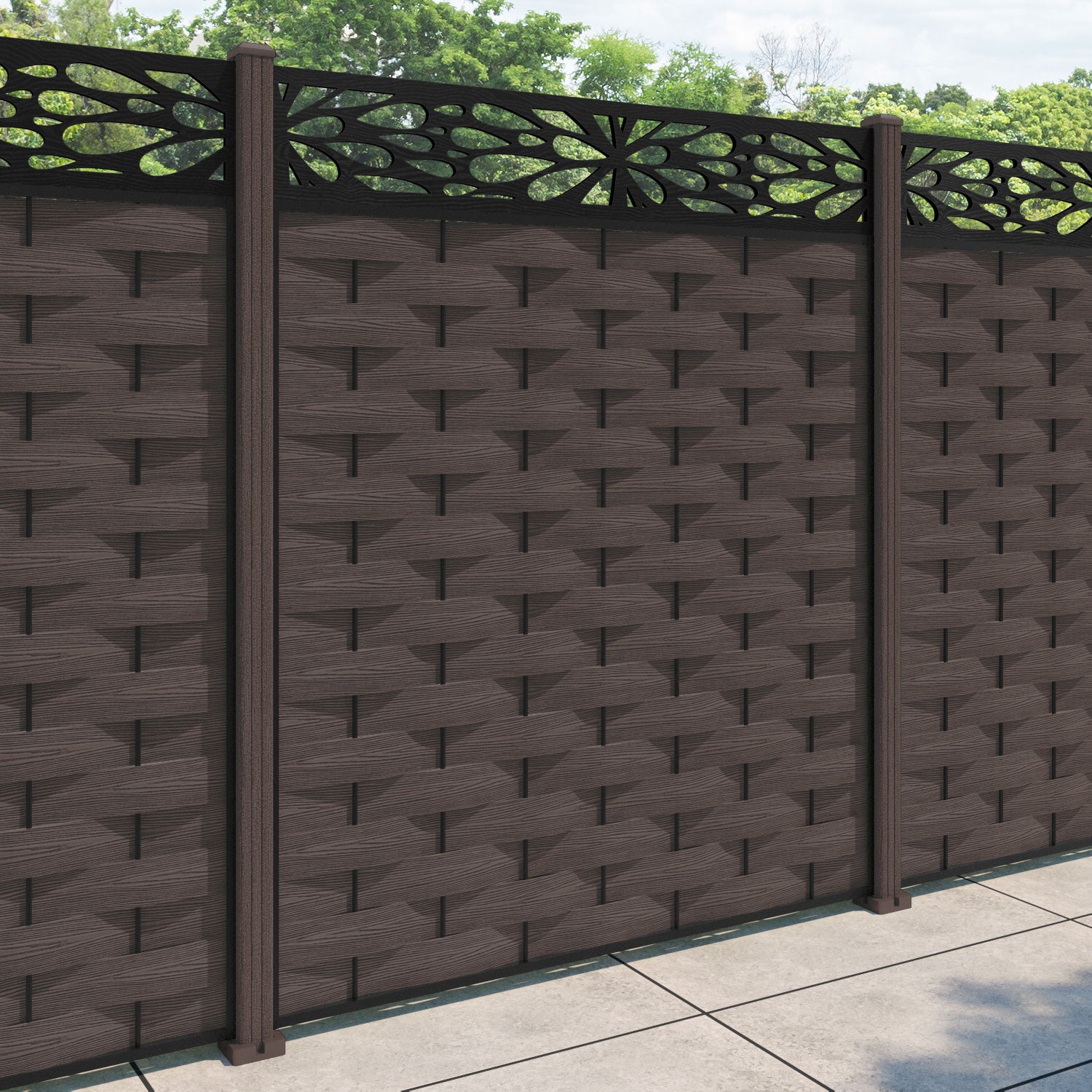 Ripple Blossom Fence Panel - Mid Brown - with our composite posts