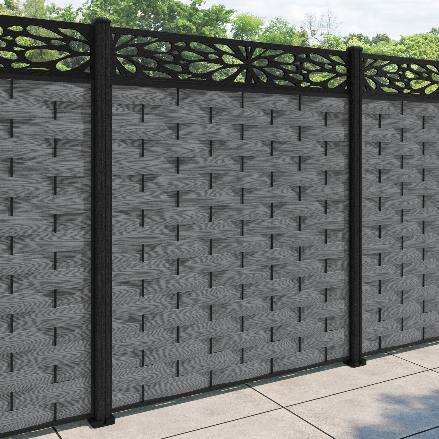 Ripple Blossom Fence Panel - Mid Grey - with our composite posts