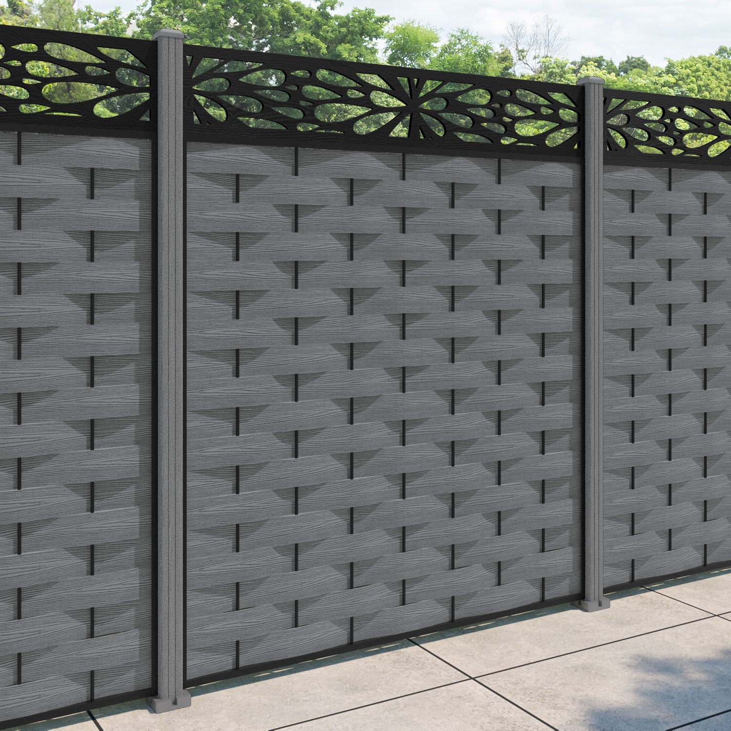 Ripple Blossom Fence Panel - Mid Grey - with our composite posts