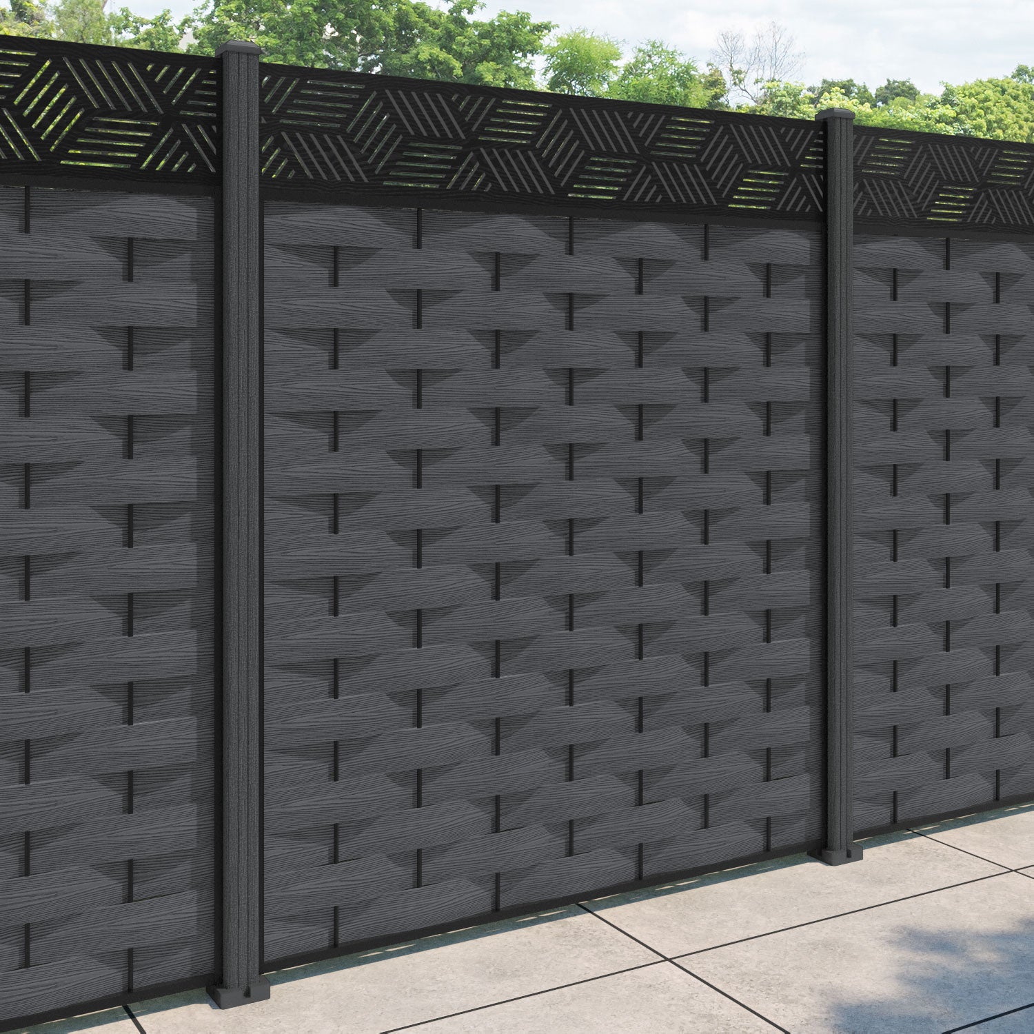 Ripple Cubed Fence Panel - Dark Grey - with our composite posts