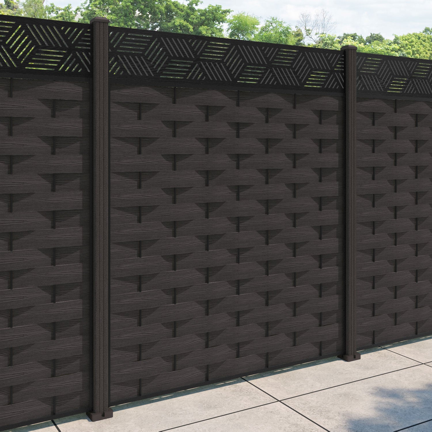 Ripple Cubed Fence Panel - Dark Oak - with our composite posts