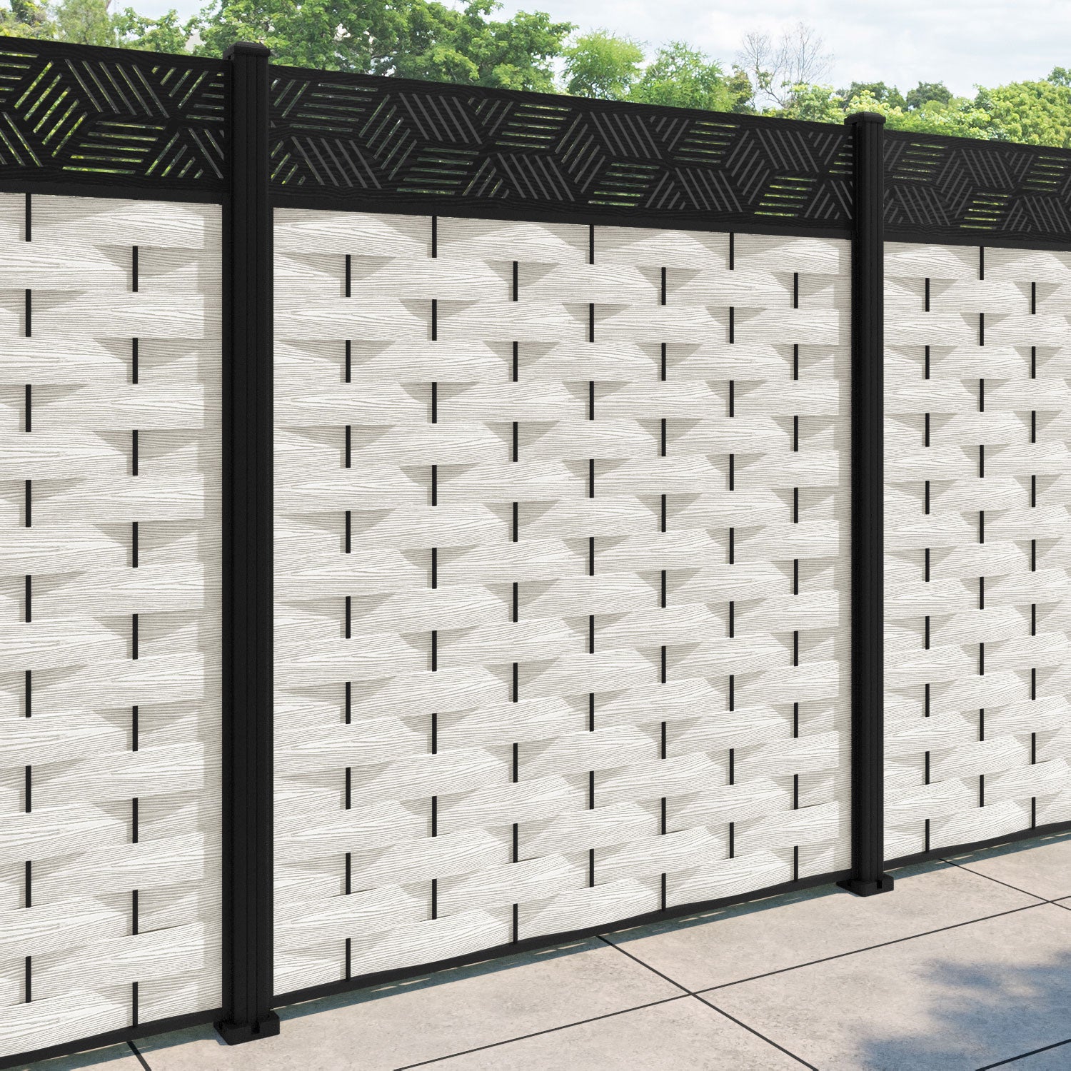 Ripple Cubed Fence Panel - Light Stone - with our aluminium posts