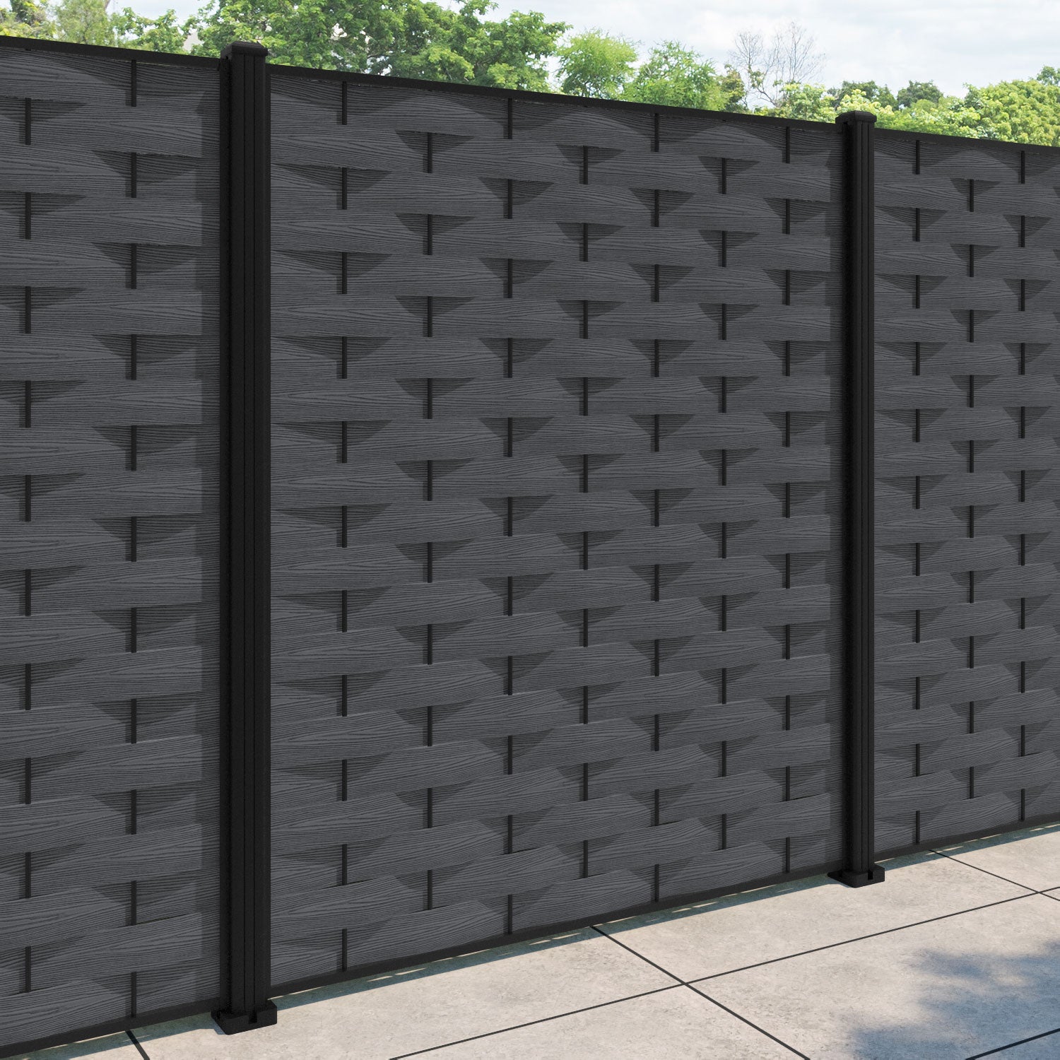 Ripple Fence Panel - Dark grey - with our aluminium posts