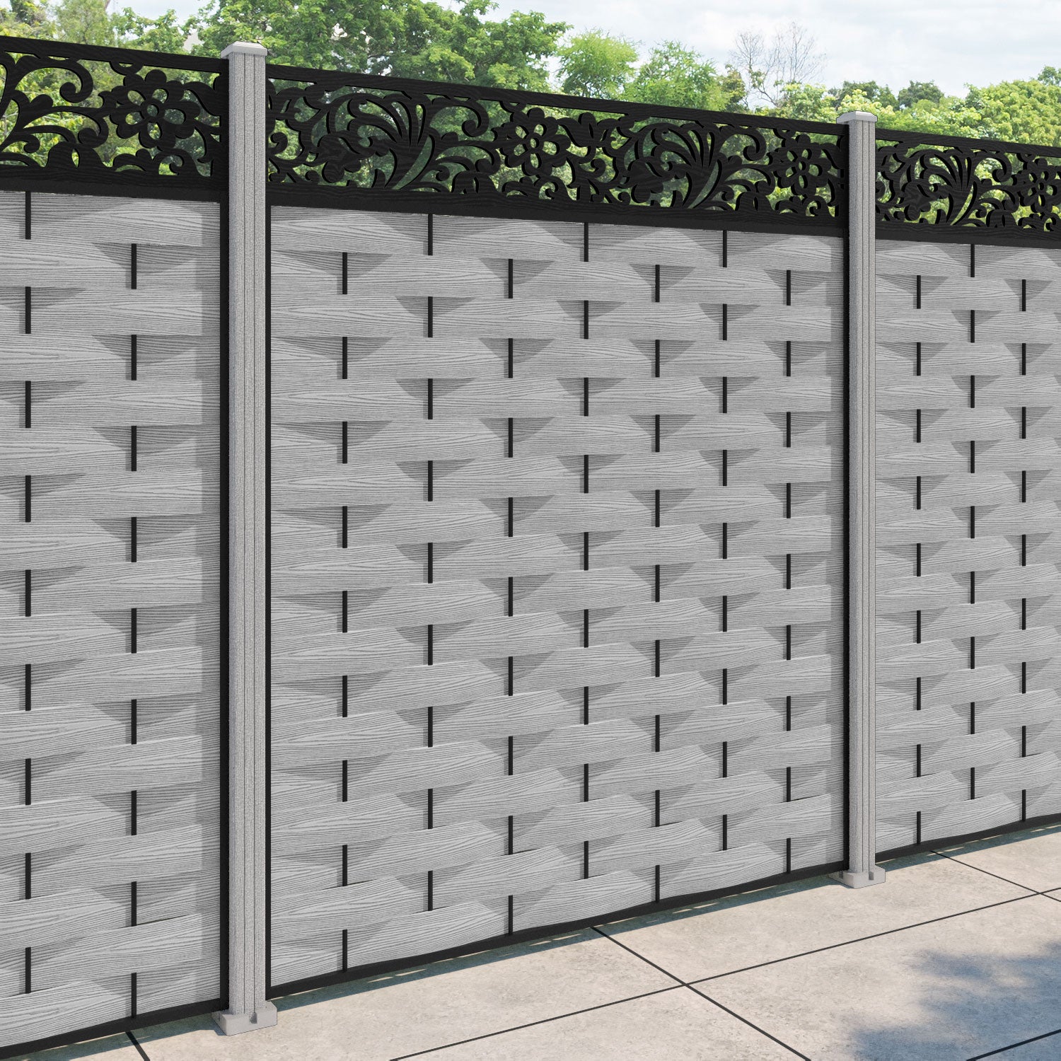 Ripple Eden Fence Panel - Light Grey - with our composite posts