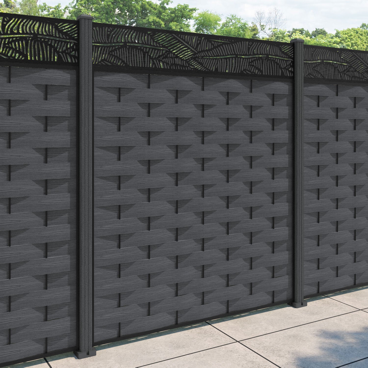 Ripple Feather Fence Panel - Dark Grey - with our composite posts