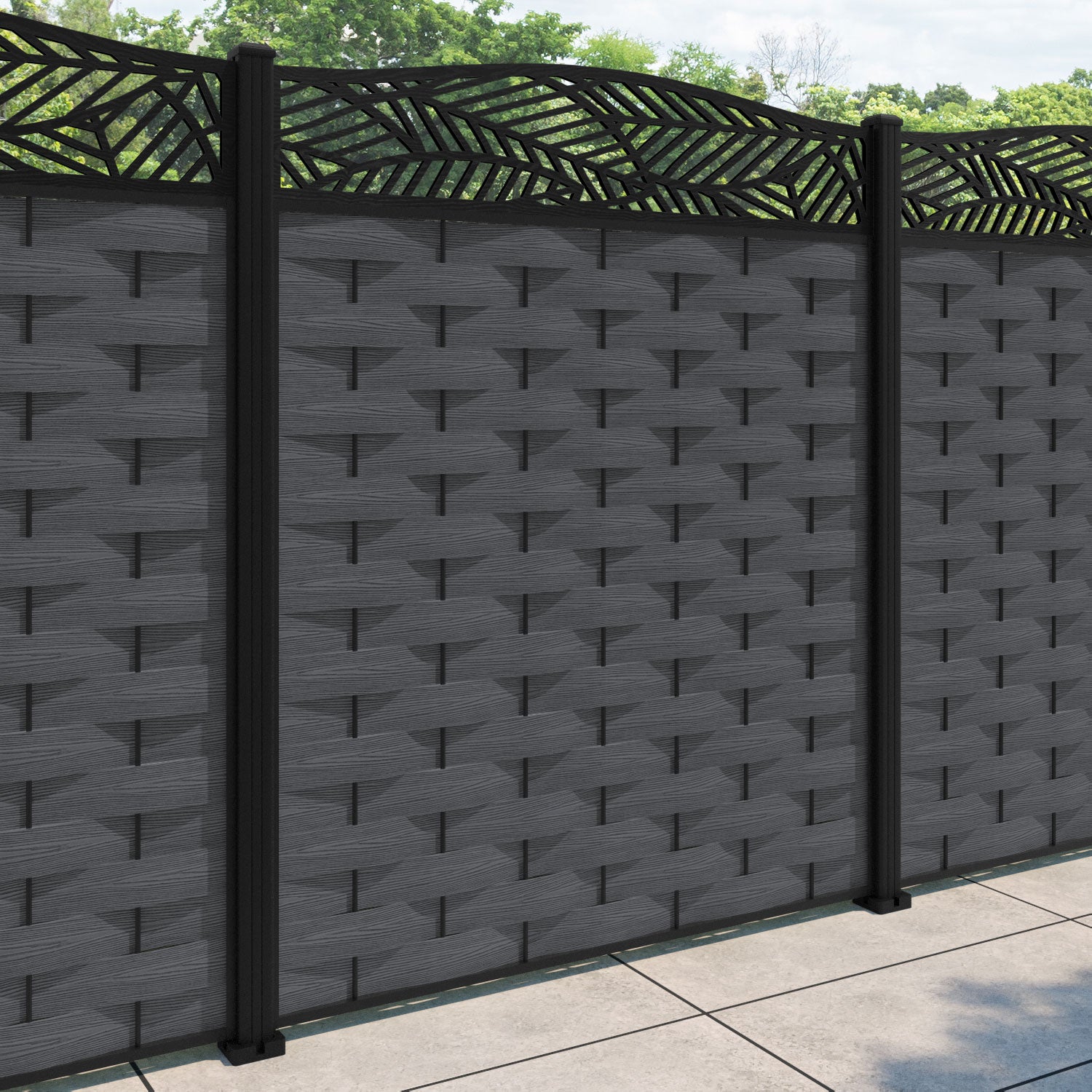 Ripple Habitat Curved Top Fence Panel - Dark Grey - with our aluminium posts