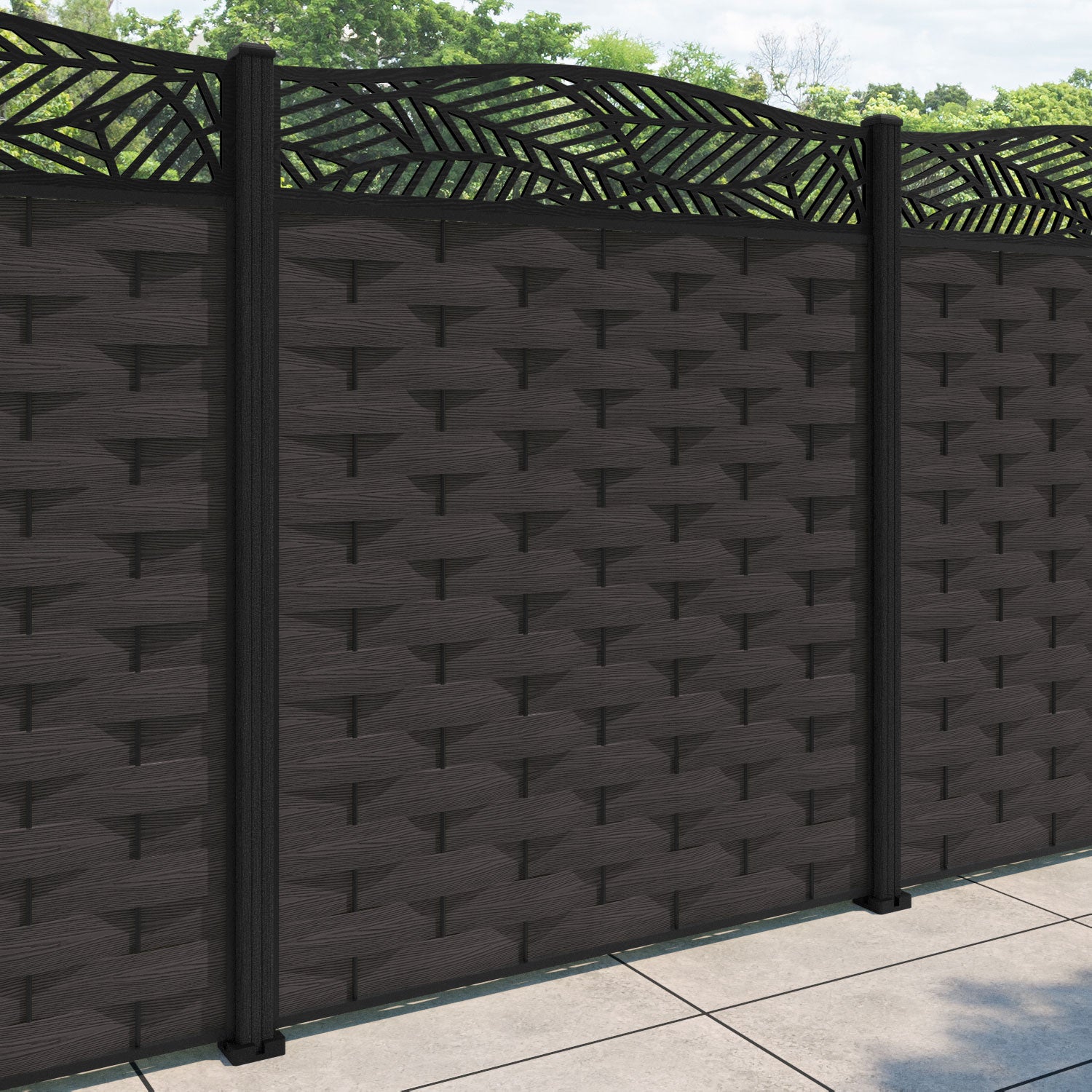 Ripple Habitat Curved Top Fence Panel - Dark Oak - with our composite posts