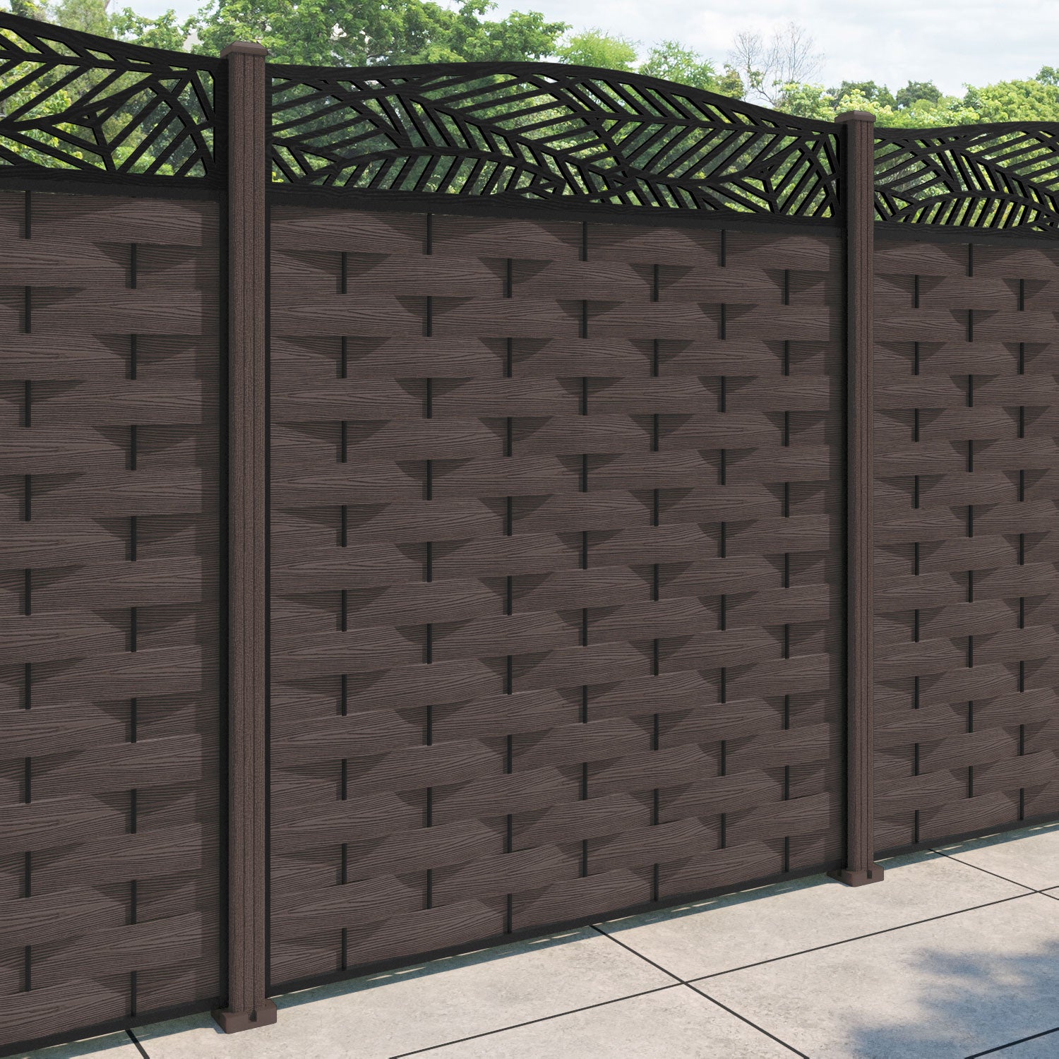 Ripple Habitat Curved Top Fence Panel - Mid Brown - with our composite posts