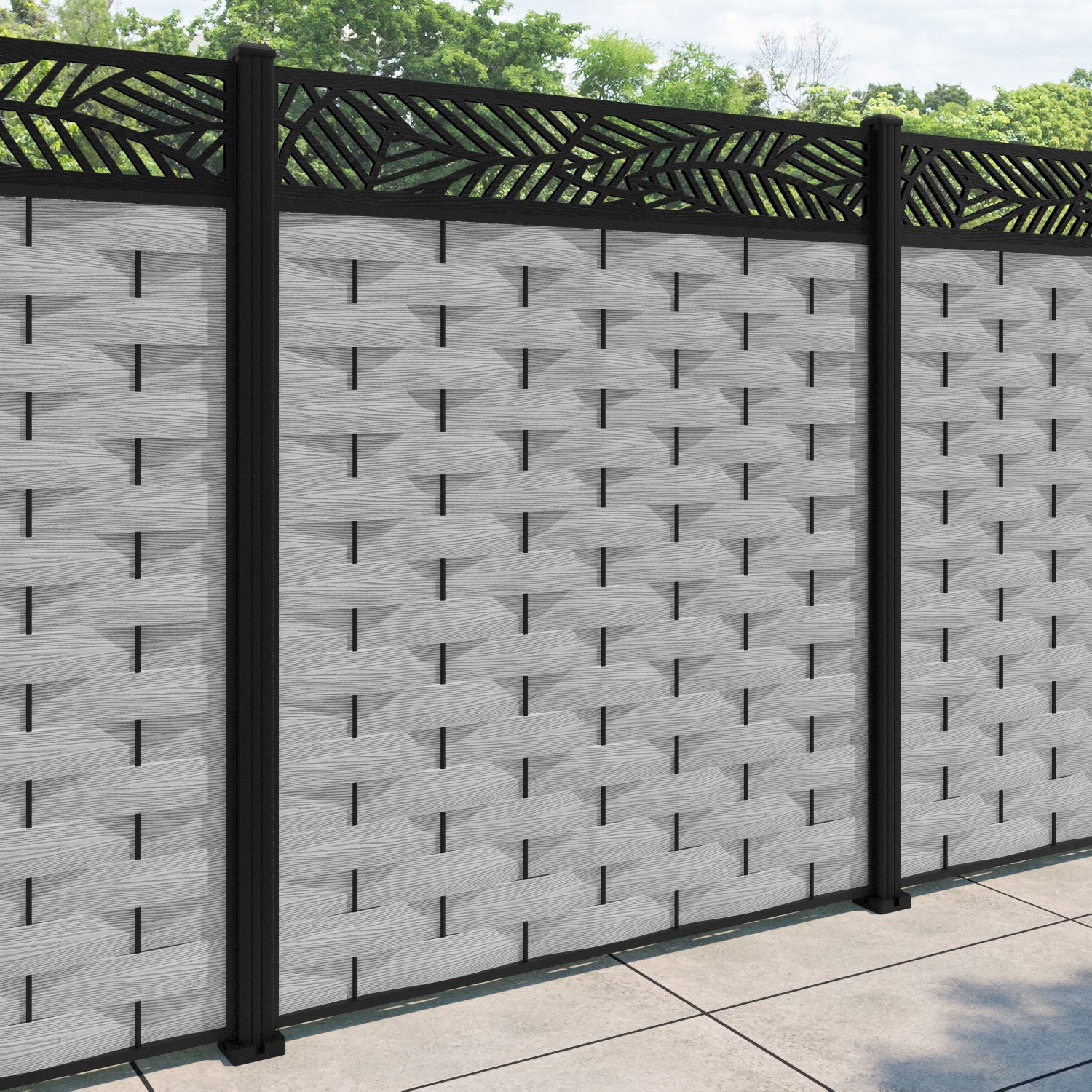 Ripple Habitat Fence Panel - Light Grey - with our aluminium posts