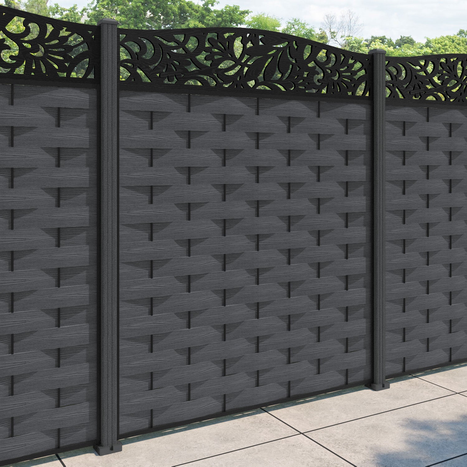 Ripple Heritage Curved Top Fence Panel - Dark Grey - with our composite posts