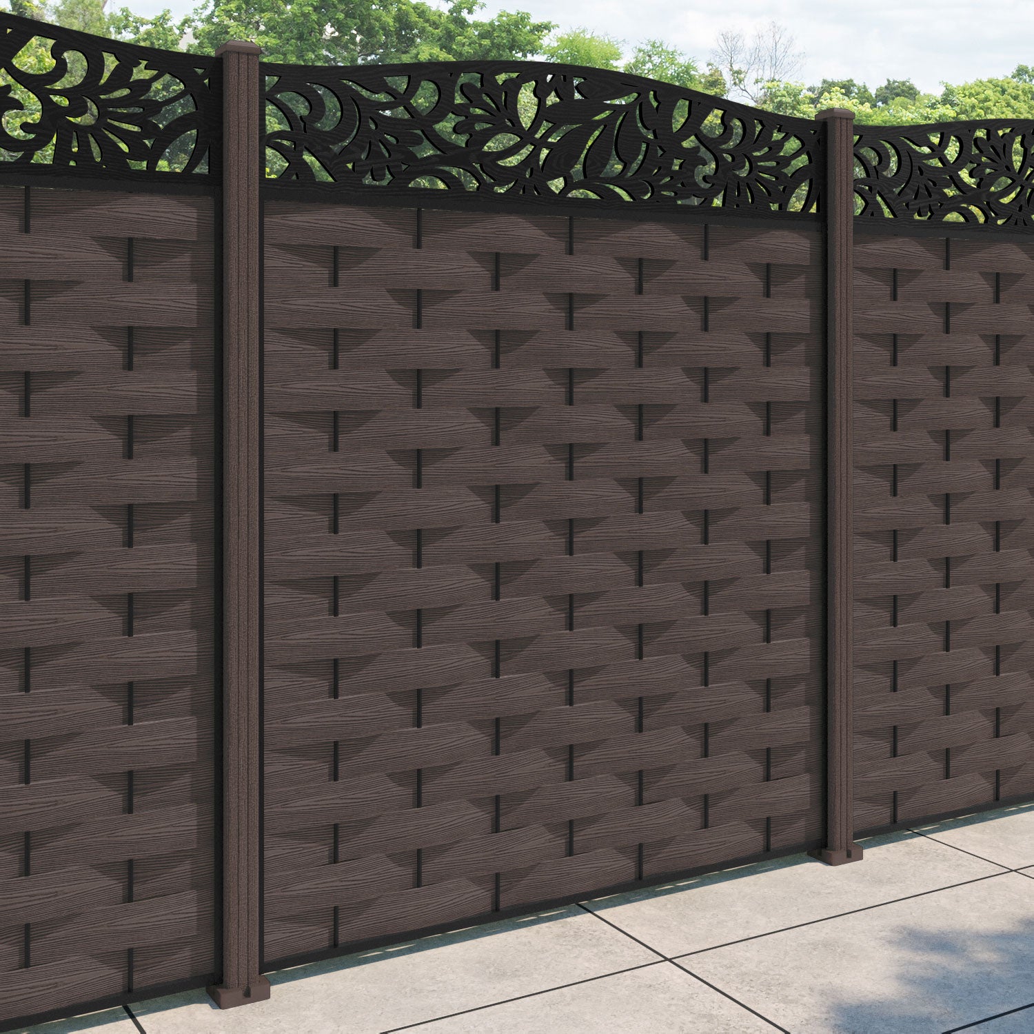 Ripple Heritage Curved Top Fence Panel - Mid Brown - with our composite posts