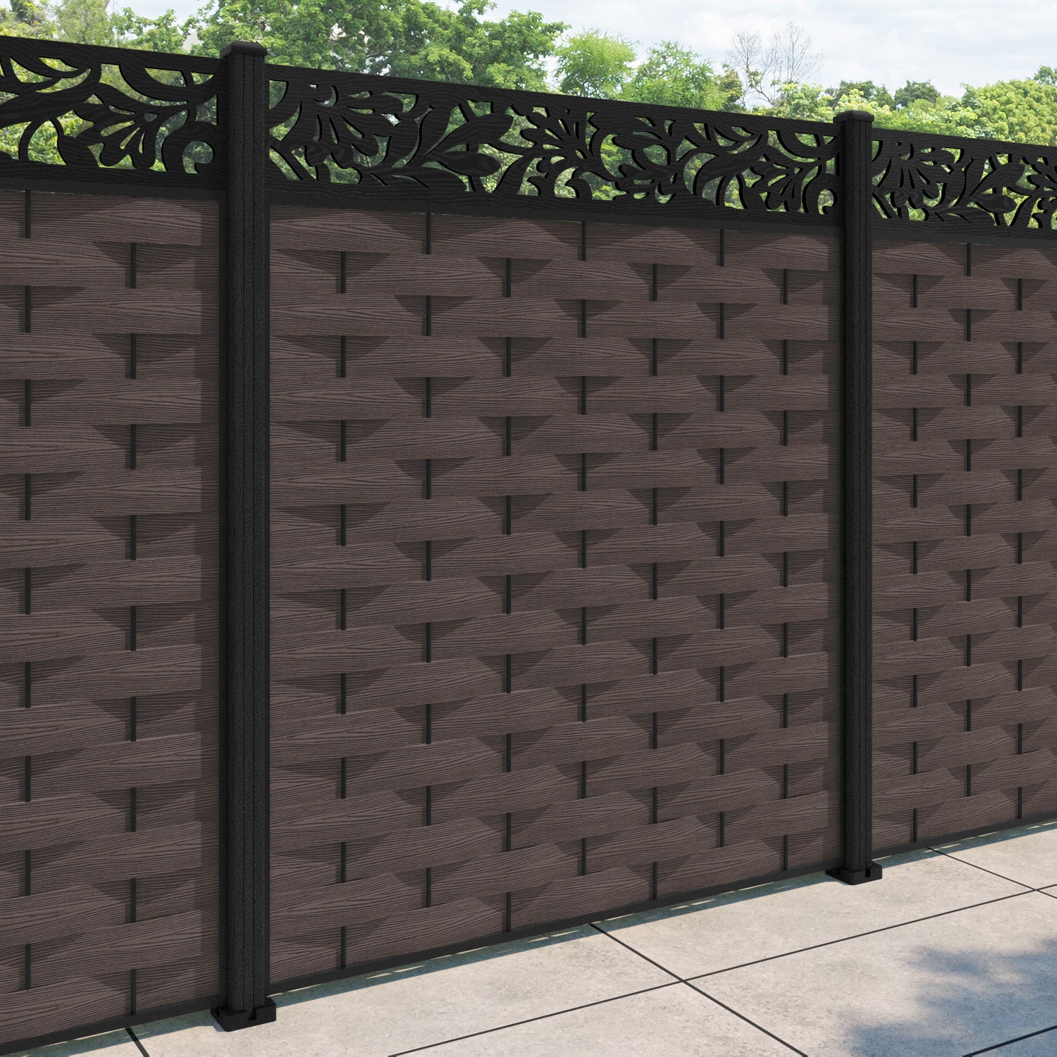 Ripple Heritage Fence Panel - Mid Brown - with our composite posts