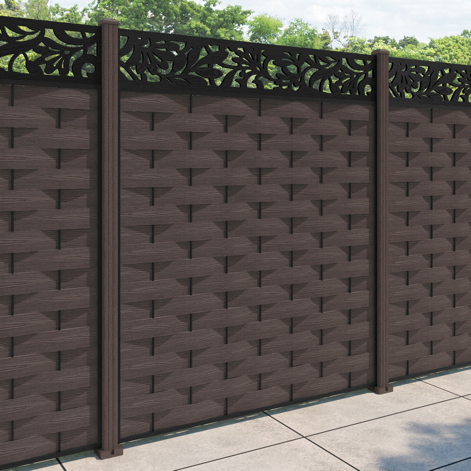 Ripple Heritage Fence Panel - Mid Brown - with our composite posts