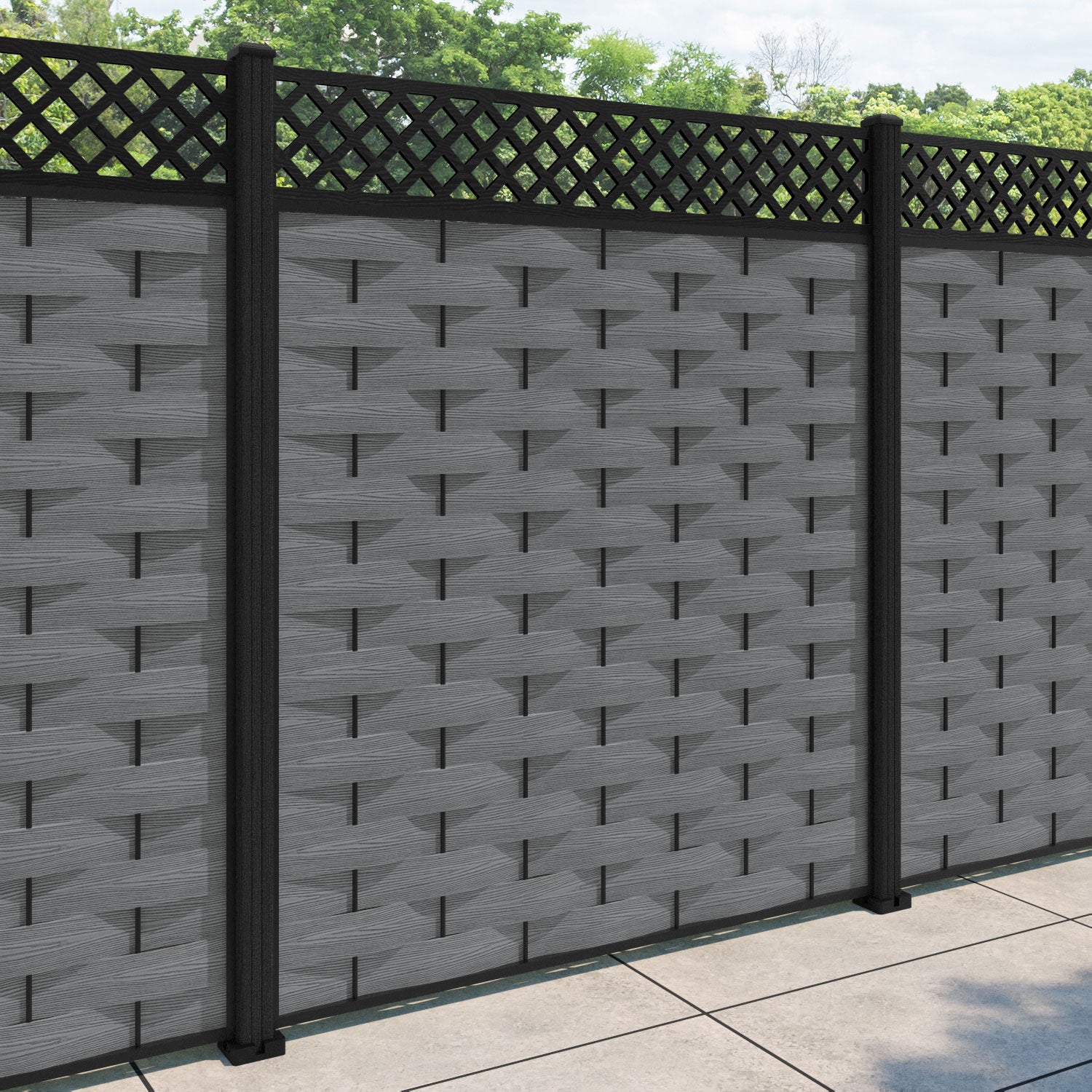 Ripple Hive Fence Panel - Mid Grey - with our composite posts