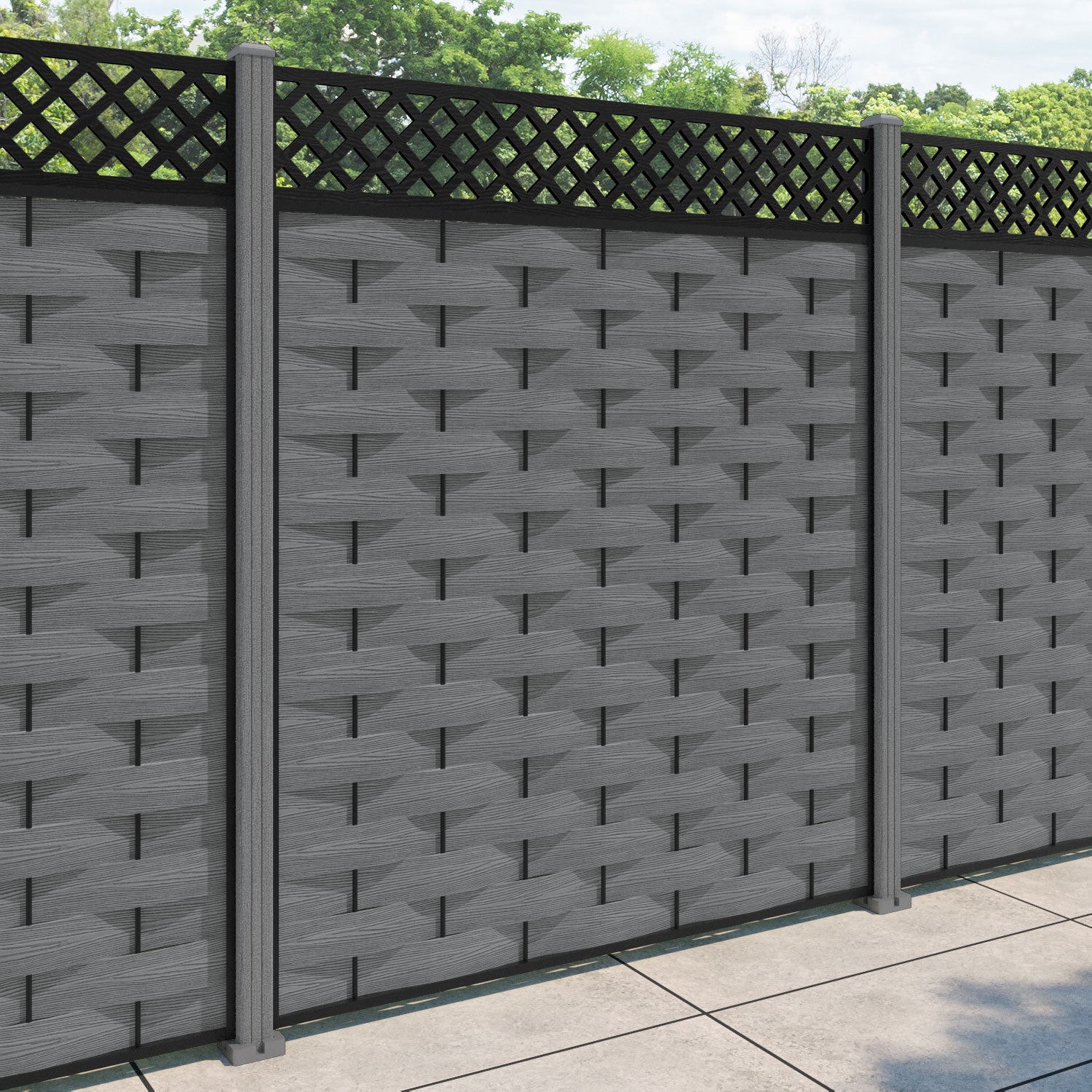 Ripple Hive Fence Panel - Mid Grey - with our composite posts