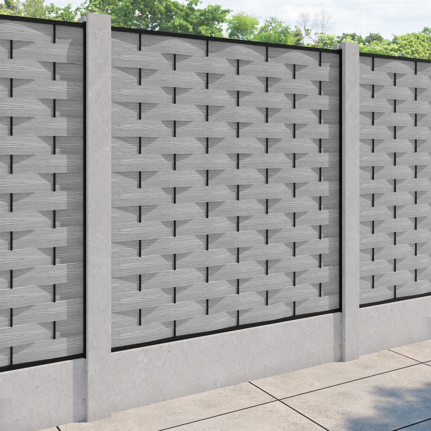 Ripple Fence Panel - Light Grey - for existing concrete posts