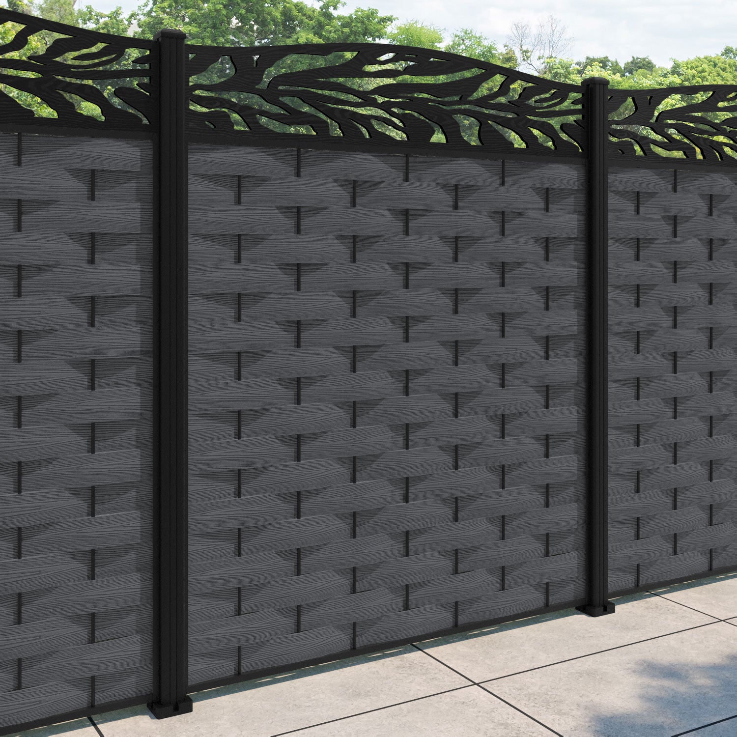 Ripple Malawi Curved Top Fence Panel - Dark Grey - with our aluminium posts