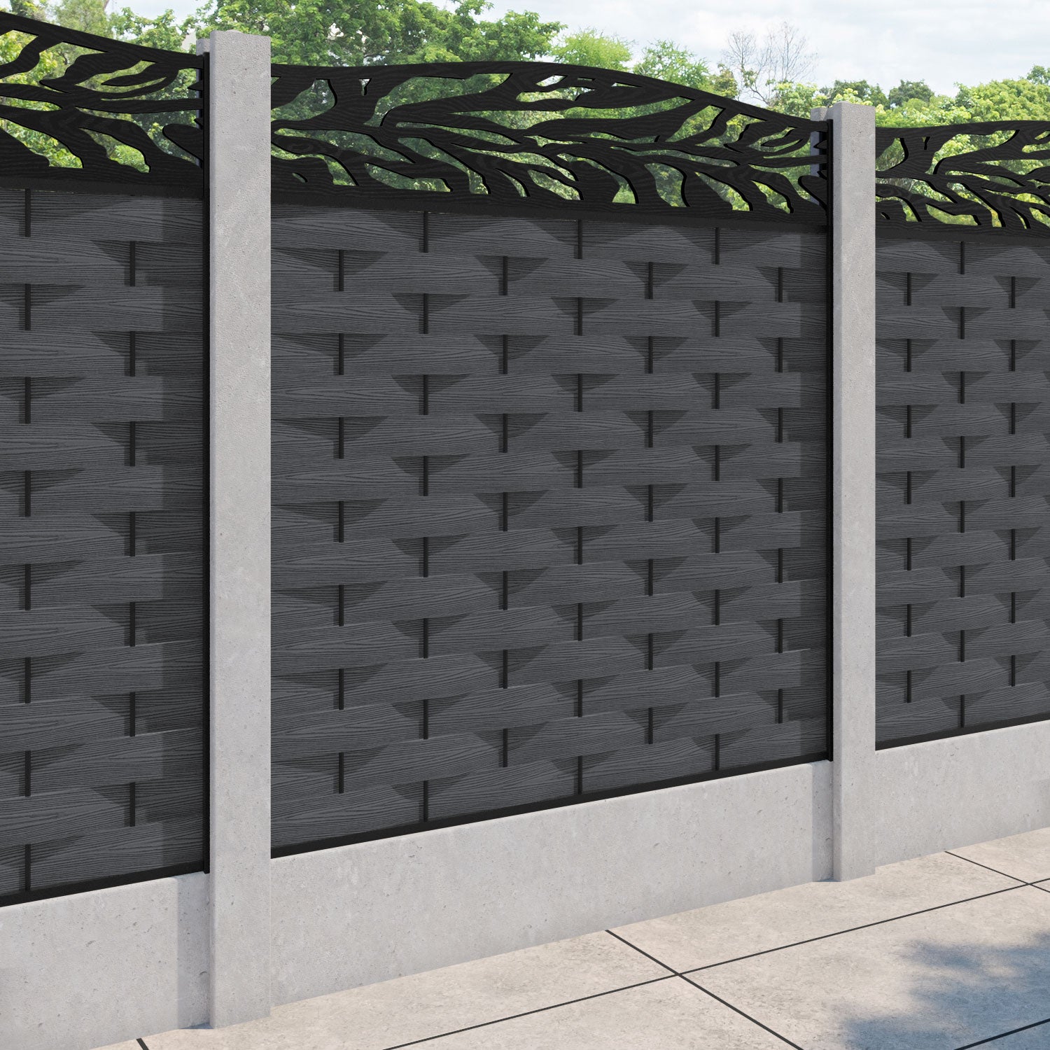 Ripple Malawi Curved Top Fence Panel - Dark Grey - for existing concrete posts