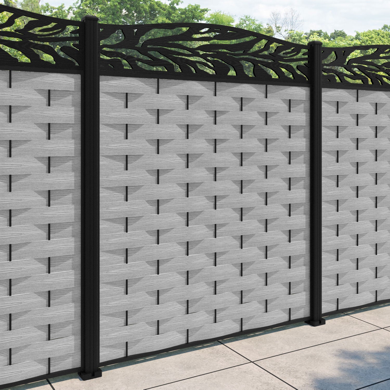 Ripple Malawi Curved Top Fence Panel - Light Grey - with our aluminium posts