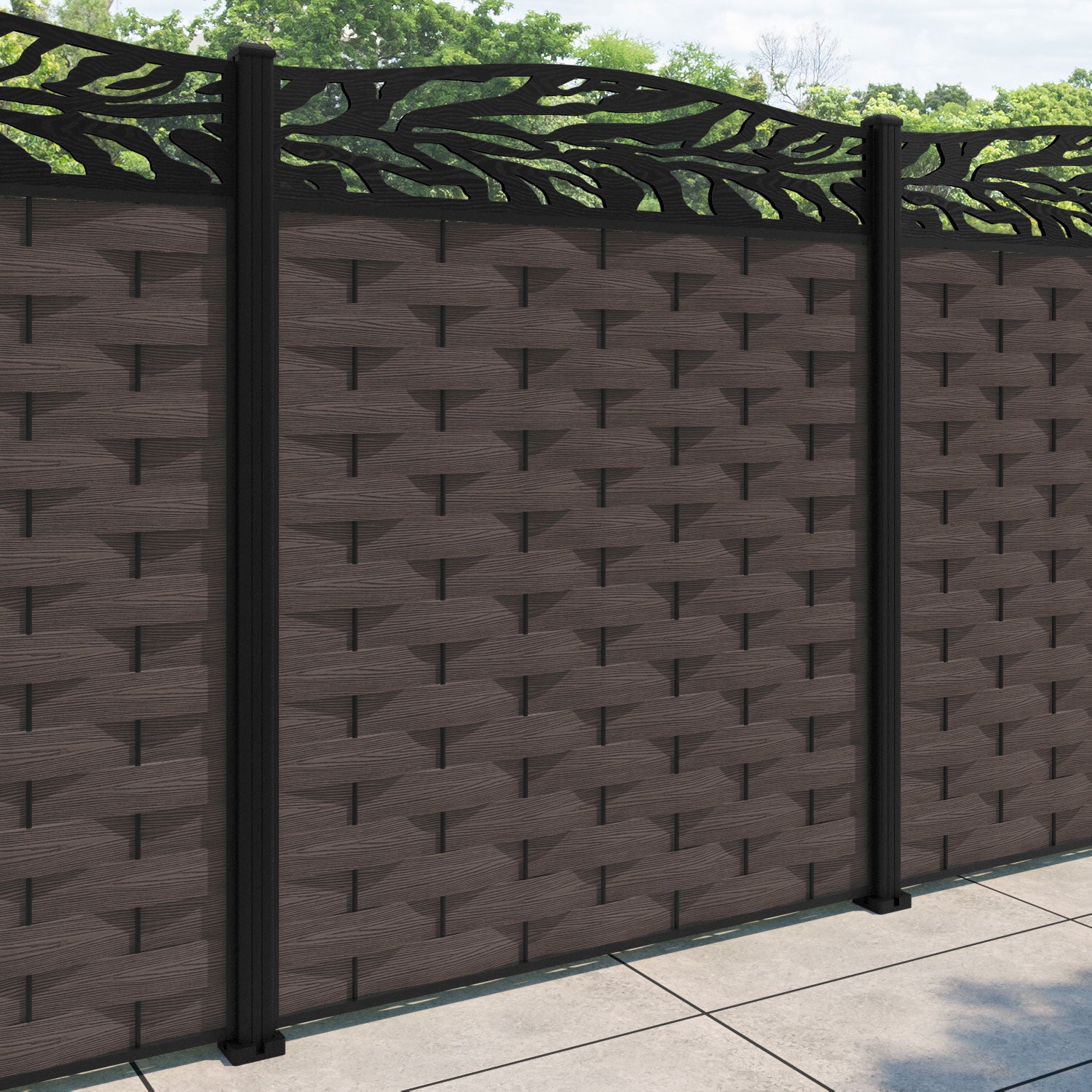 Ripple Malawi Curved Top Fence Panel - Mid Brown - with our aluminium posts
