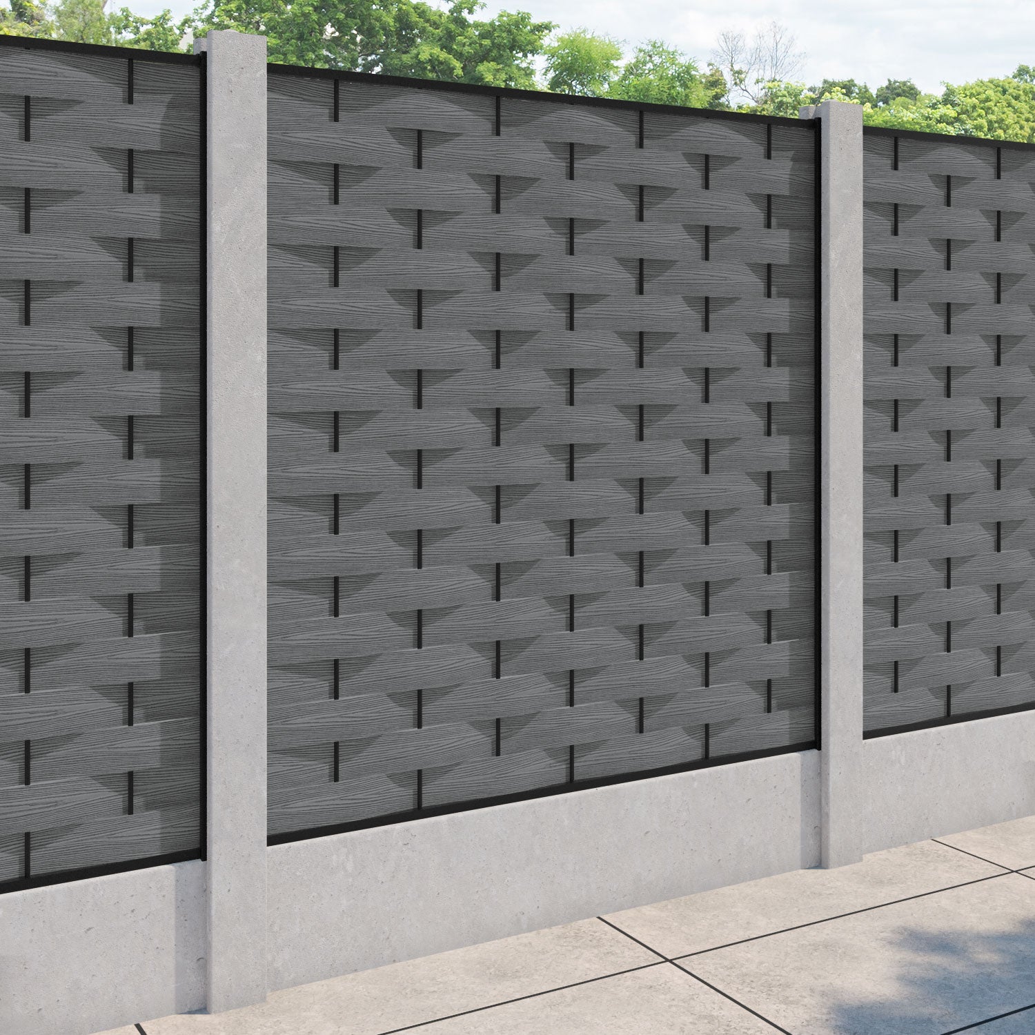Ripple Fence Panel - Mid Grey - for existing concrete posts