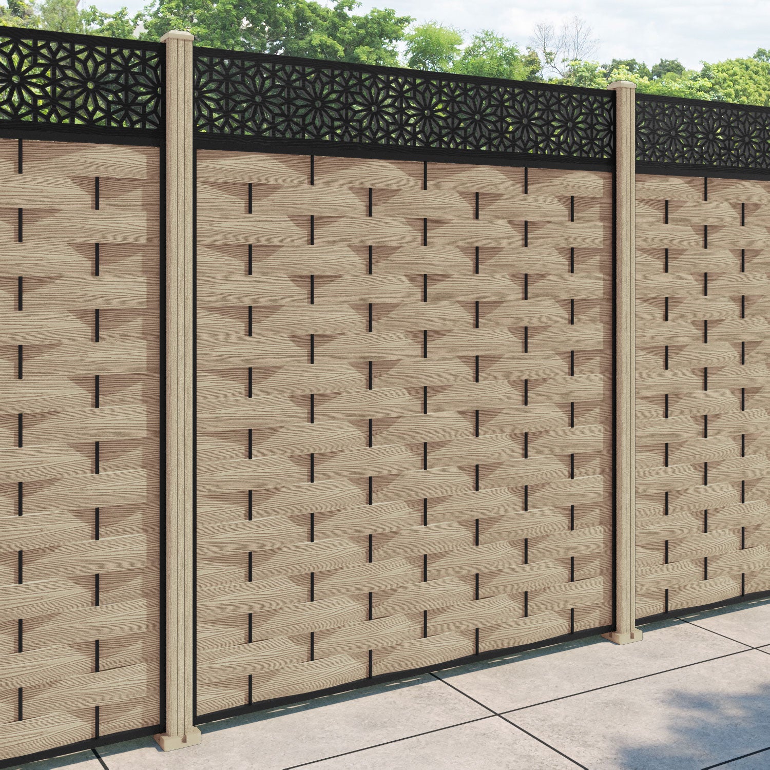 Ripple Narwa Fence Panel - Light Oak - with our composite posts