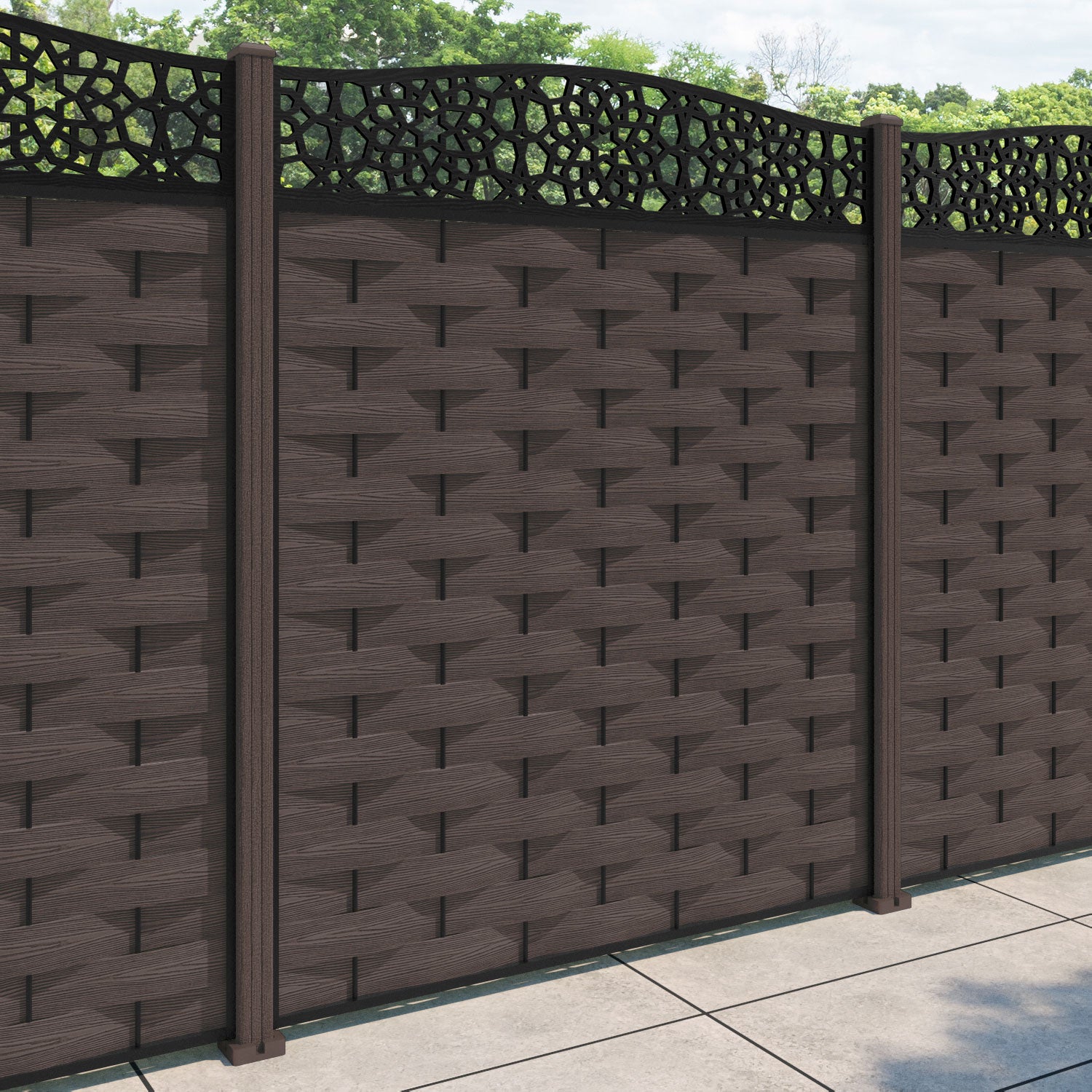 Ripple Nazira Curved Top Fence Panel - Mid Brown - with our composite posts