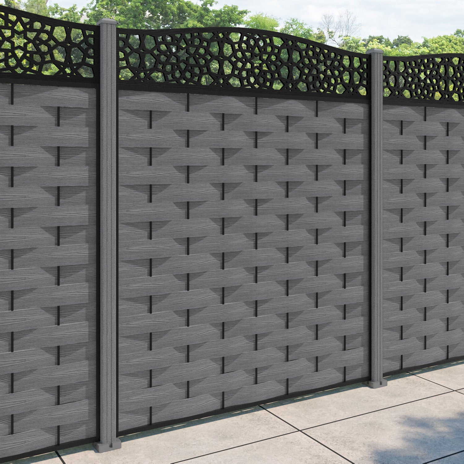 Ripple Nazira Curved Top Fence Panel - Mid Grey - with our composite posts
