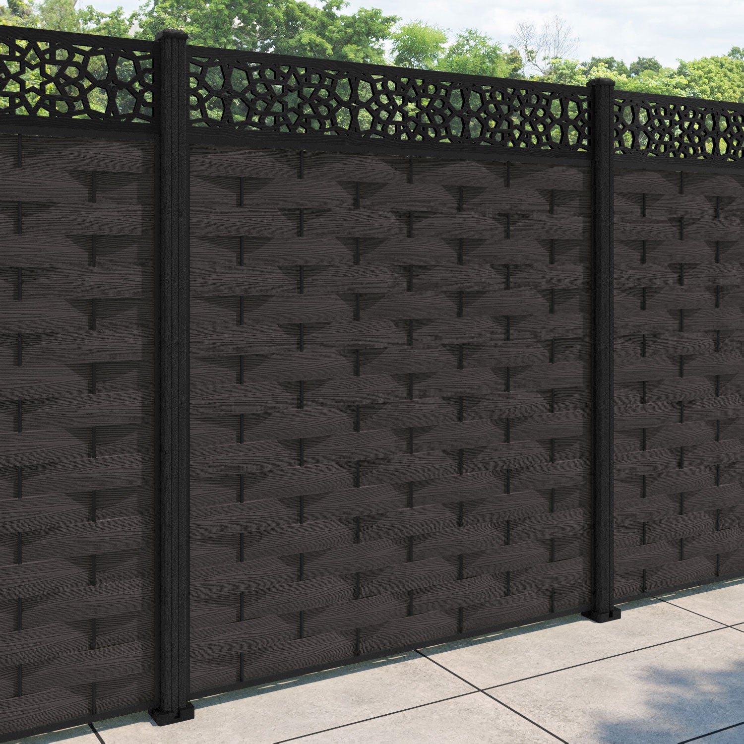 Ripple Nazira Fence Panel - Dark Oak - with our composite posts