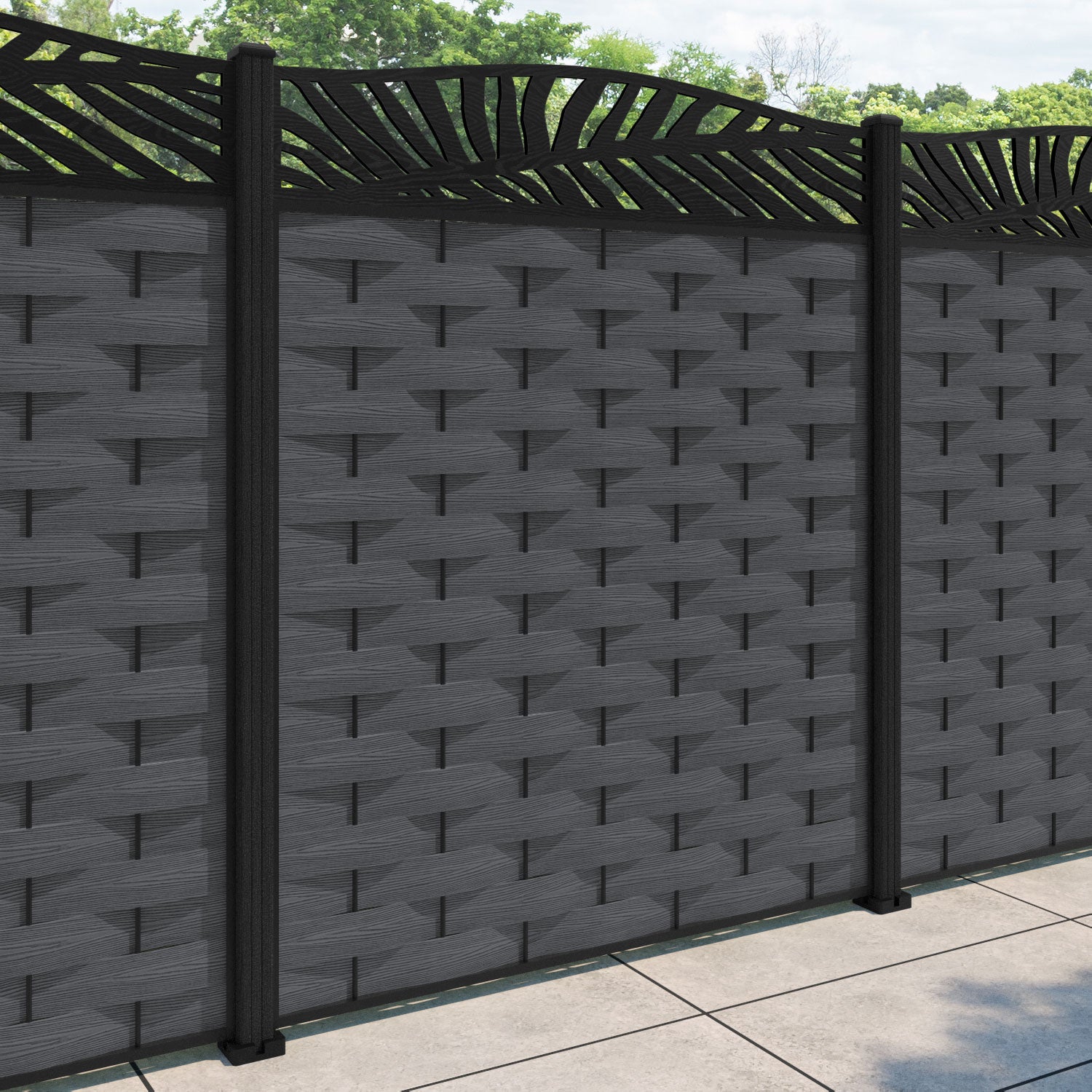 Ripple Palm Curved Top Fence Panel - Dark Grey - with our composite posts