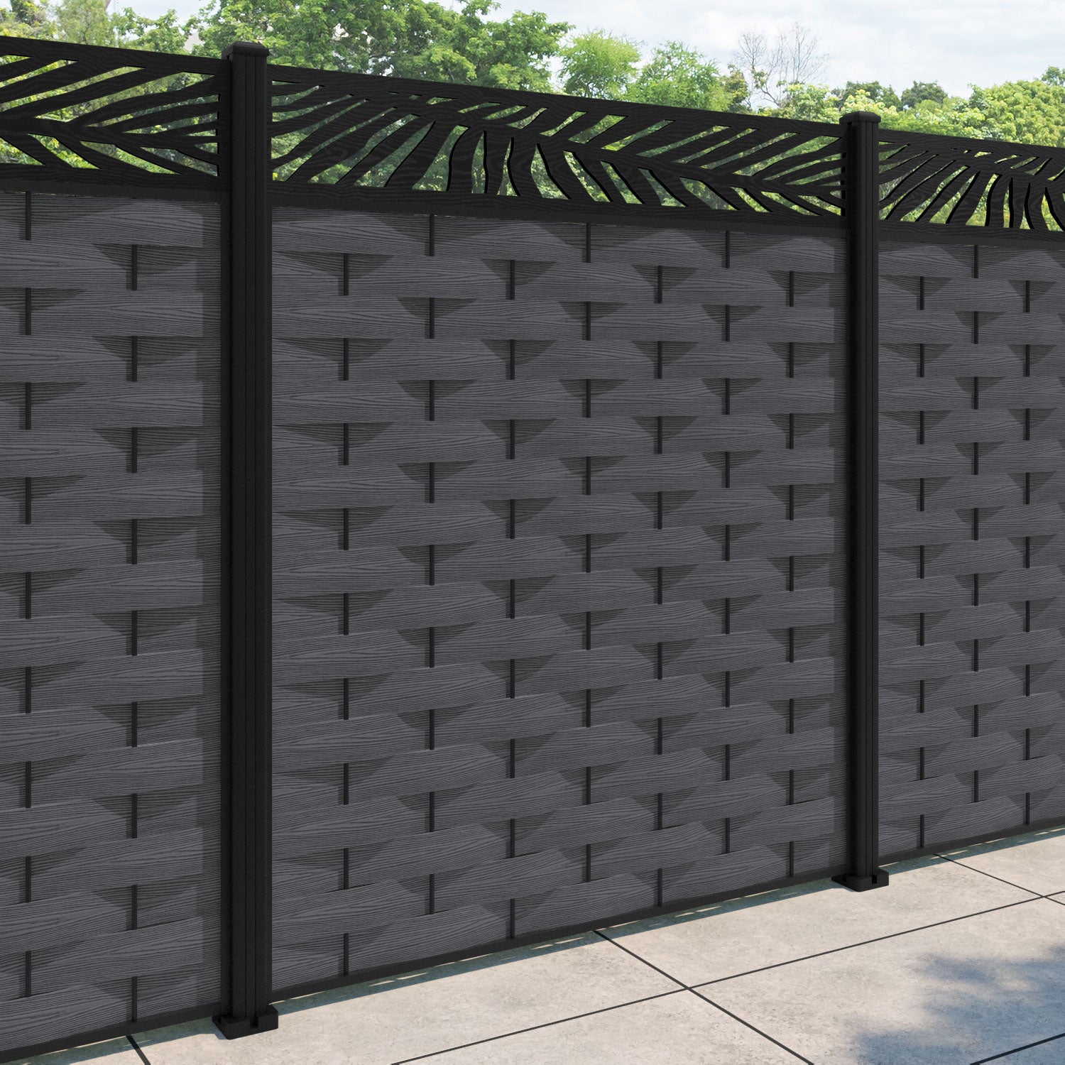 Ripple Palm Fence Panel - Dark Grey - with our aluminium posts