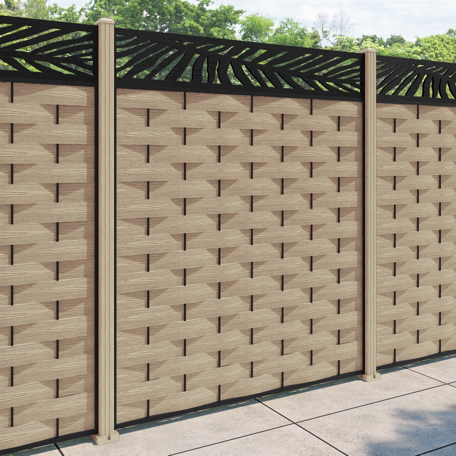 Ripple Palm Fence Panel - Light Oak - with our composite posts