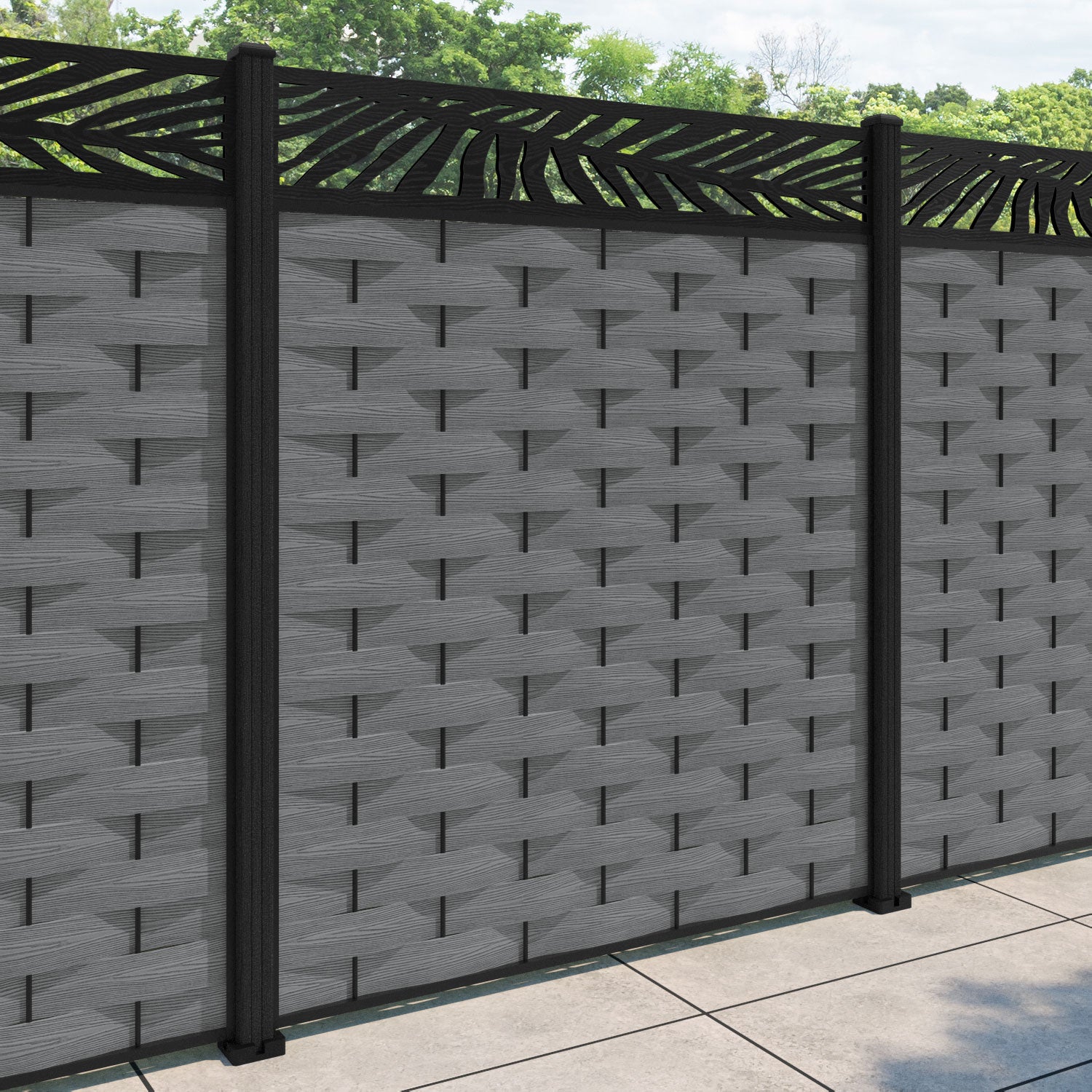 Ripple Palm Fence Panel - Mid Grey - with our composite posts