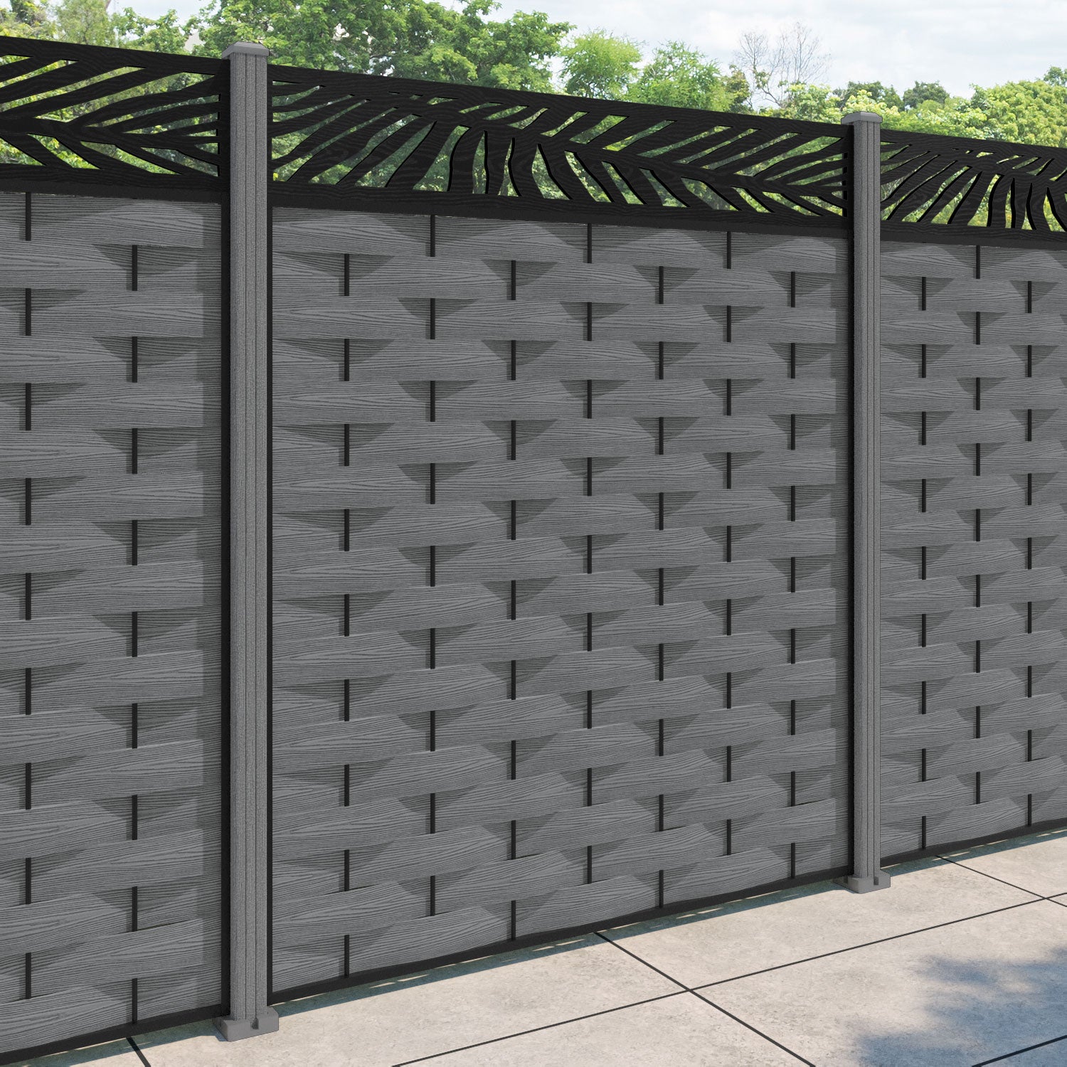 Ripple Palm Fence Panel - Mid Grey - with our composite posts