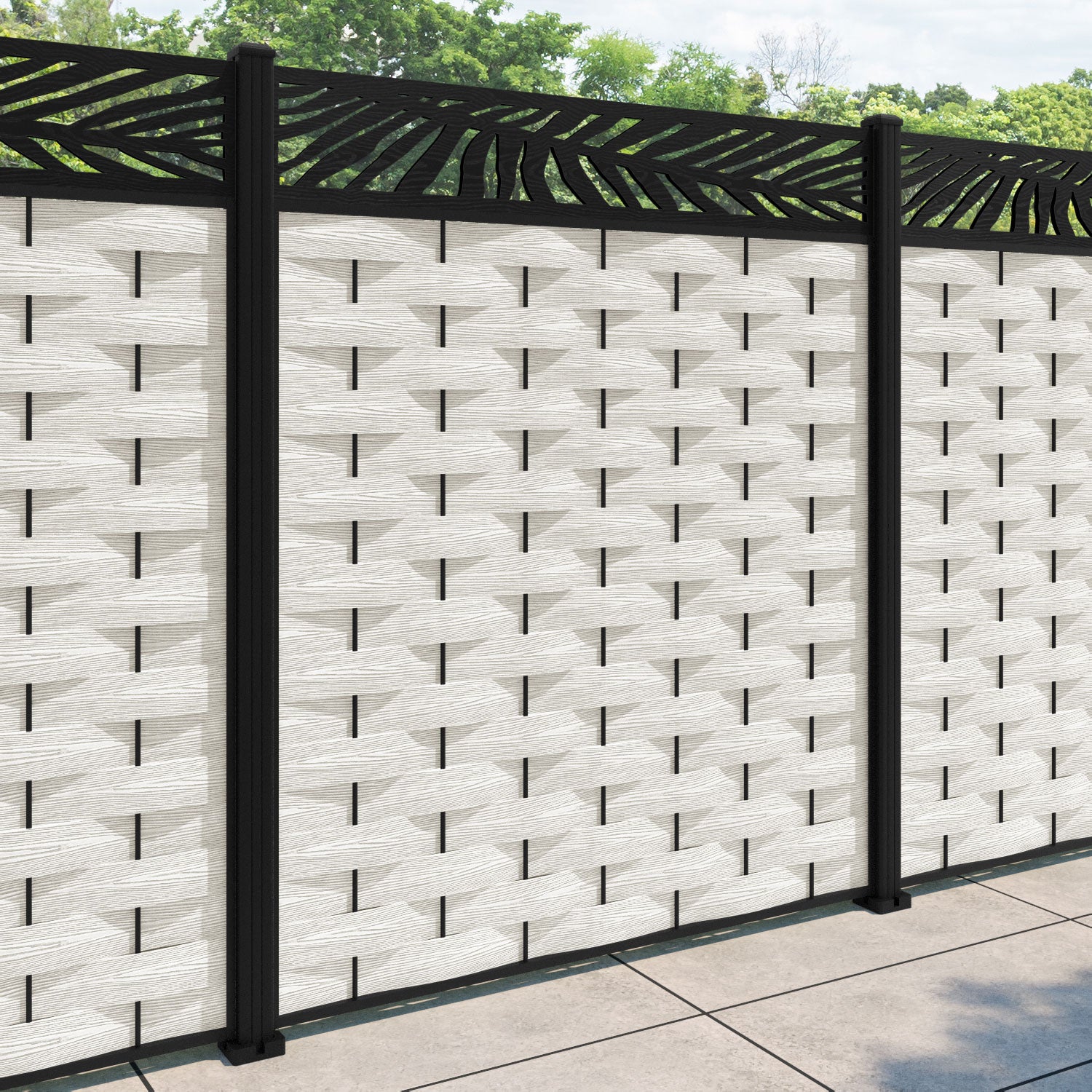 Ripple Palm Fence Panel - Light Stone - with our aluminium posts