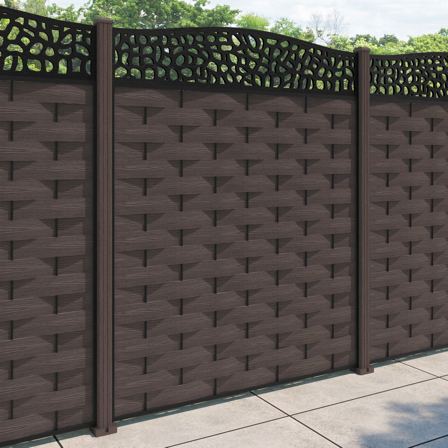 Ripple Pebble Curved Top Fence Panel - Mid Brown - with our composite posts